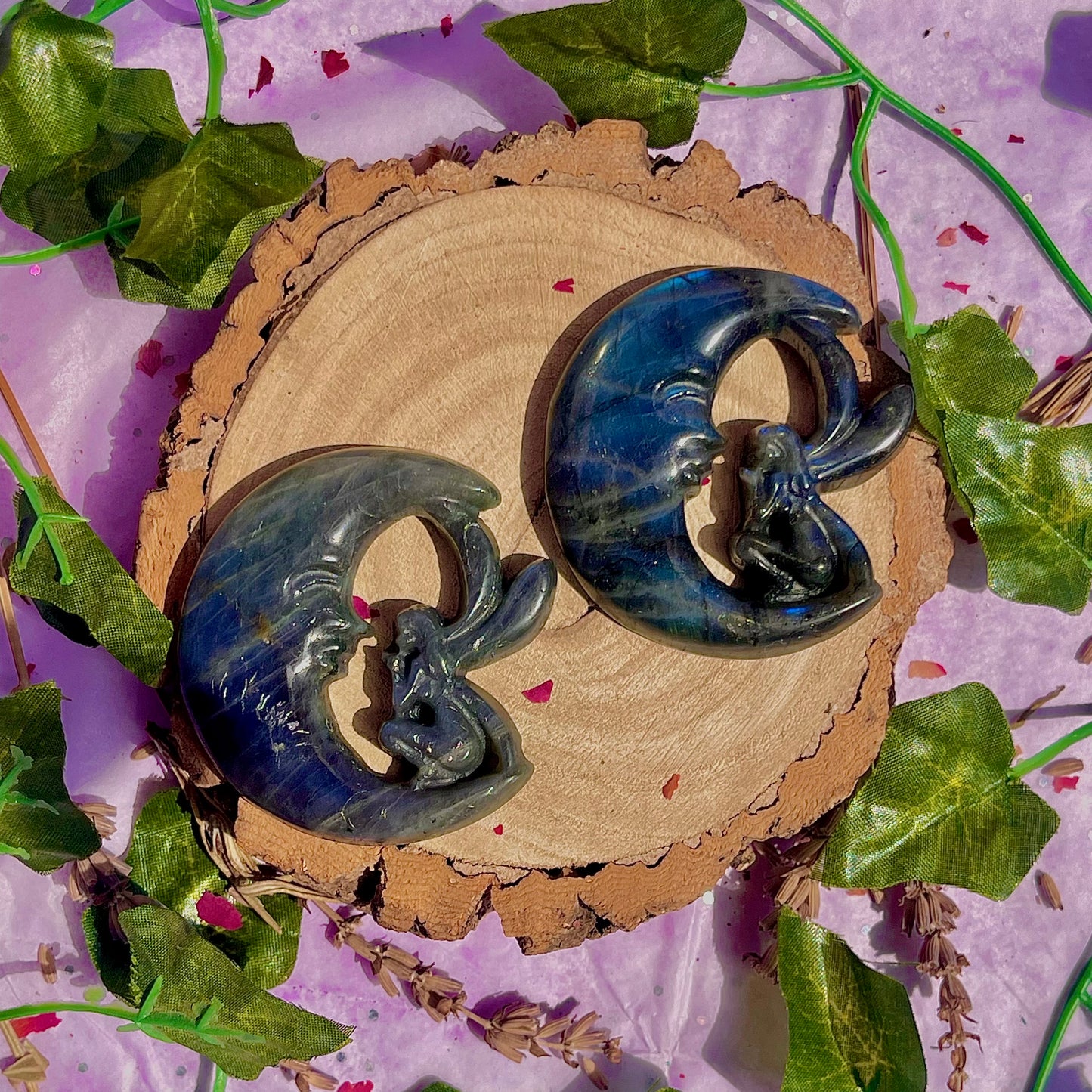 labradorite moon & fairy carvings