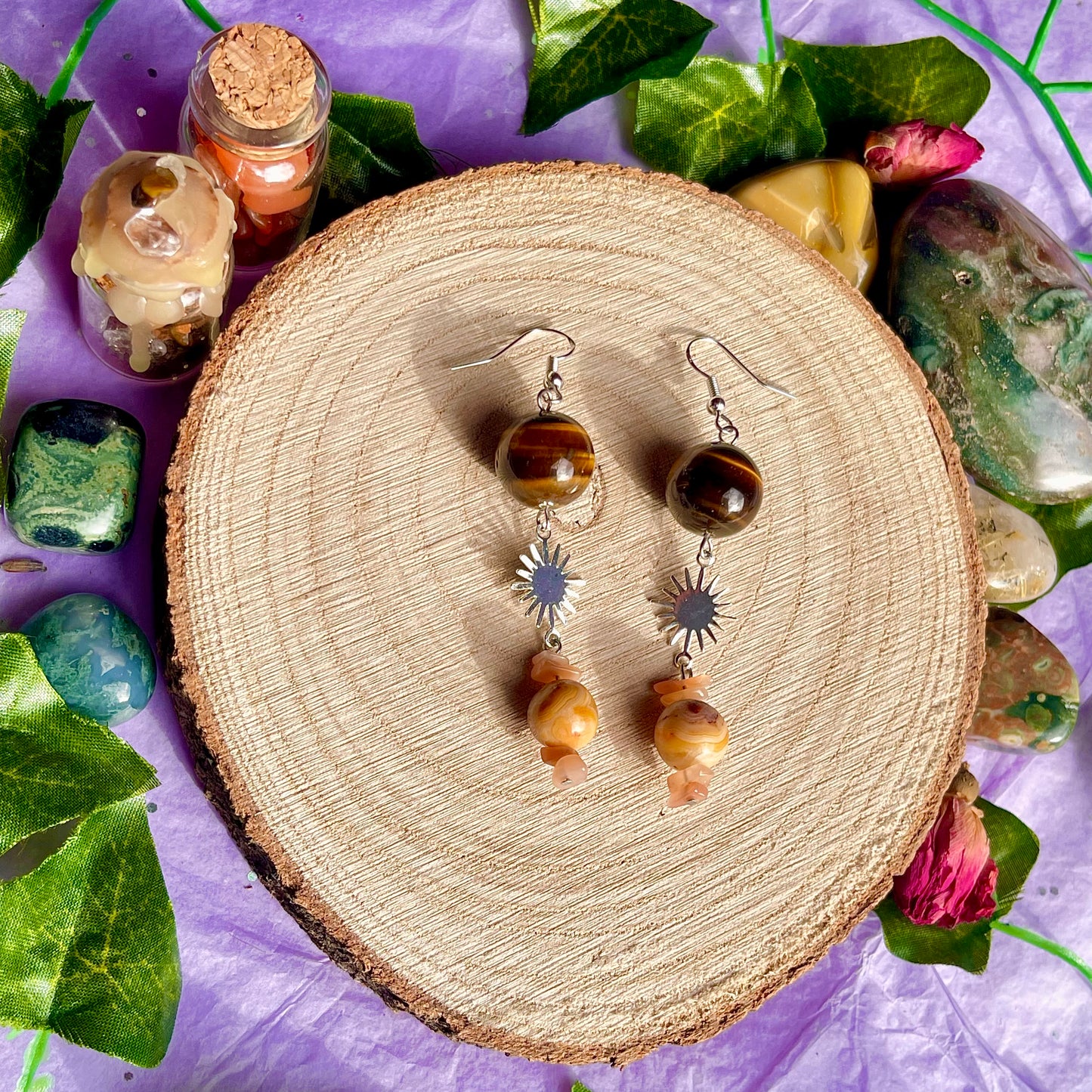 sun earrings on 925 hooks