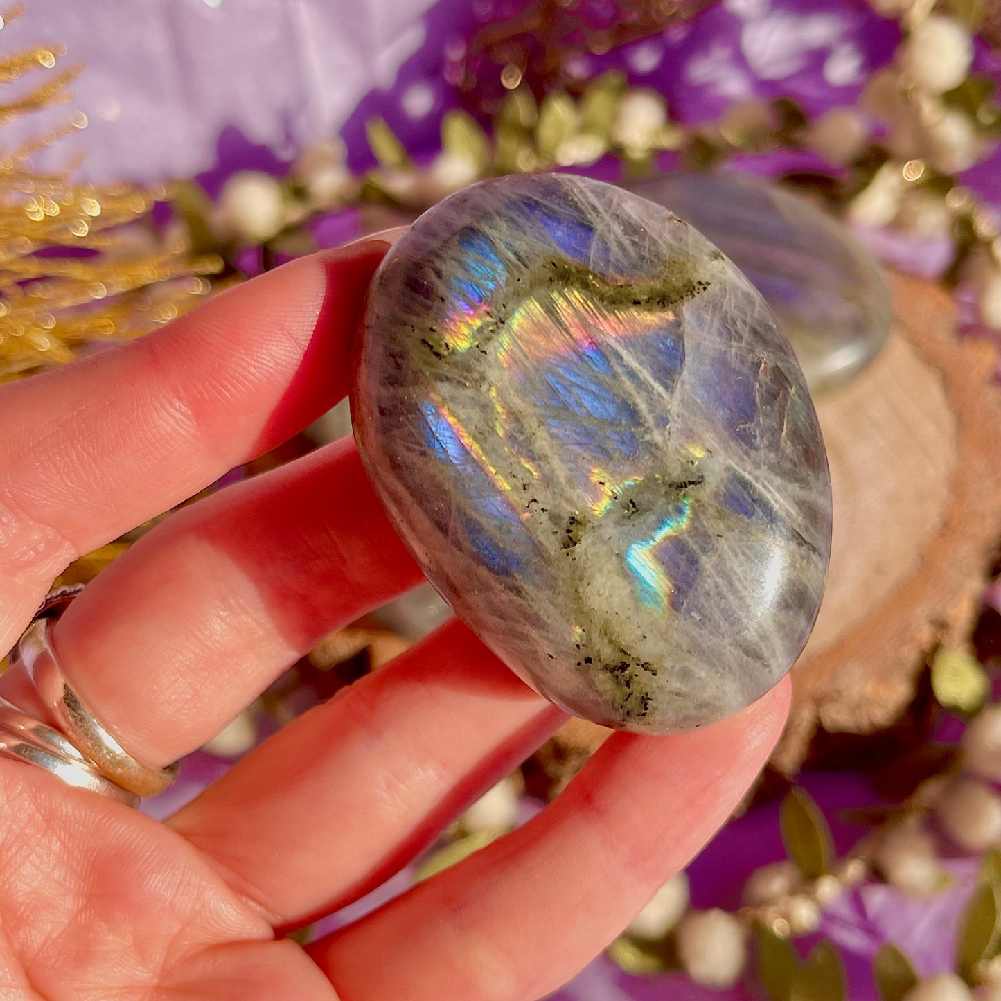 labradorite palm stone sunset flash ~ intuitively chosen