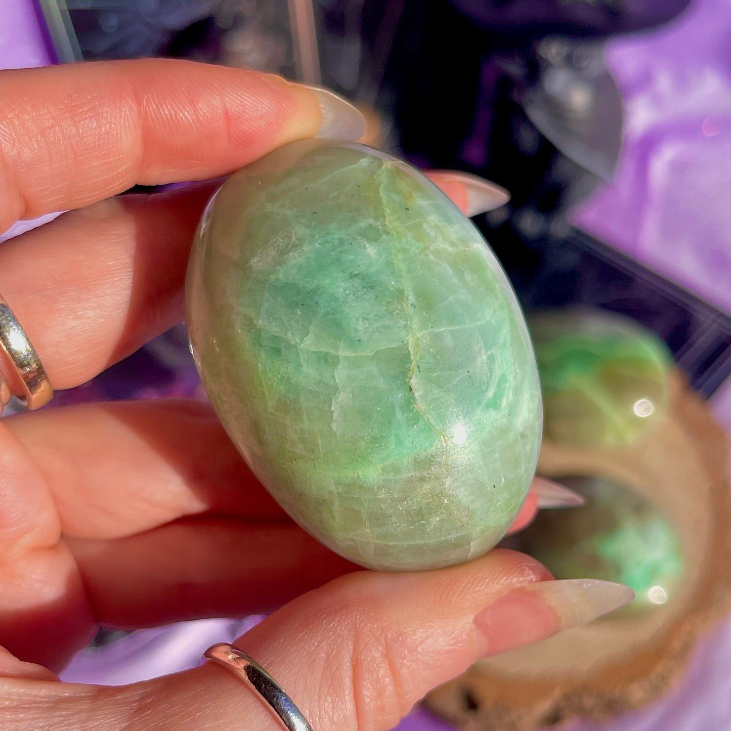 garnierite green moonstone palm stones ~ intuitively chosen