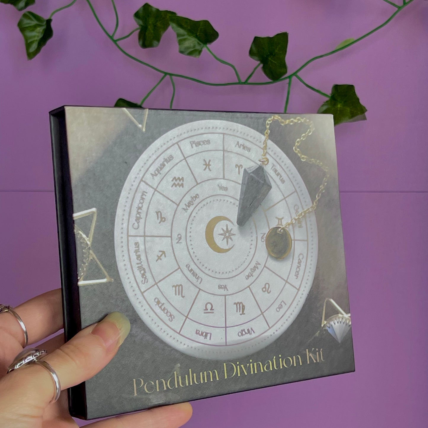 astrology wheel pendulum ceramic divination set ~ with black obsidian pendulum