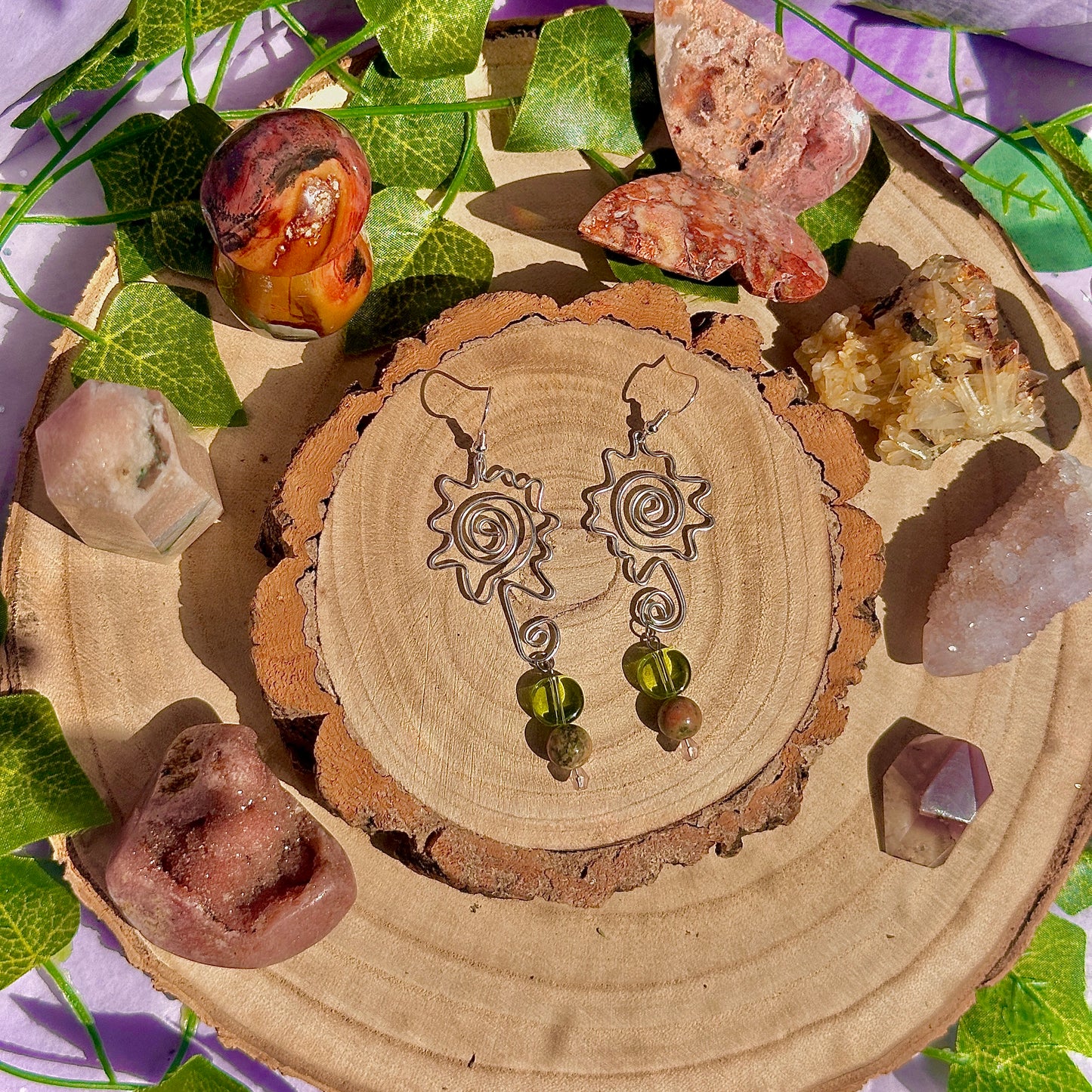 flower field earrings ~ unakite on 925 hooks