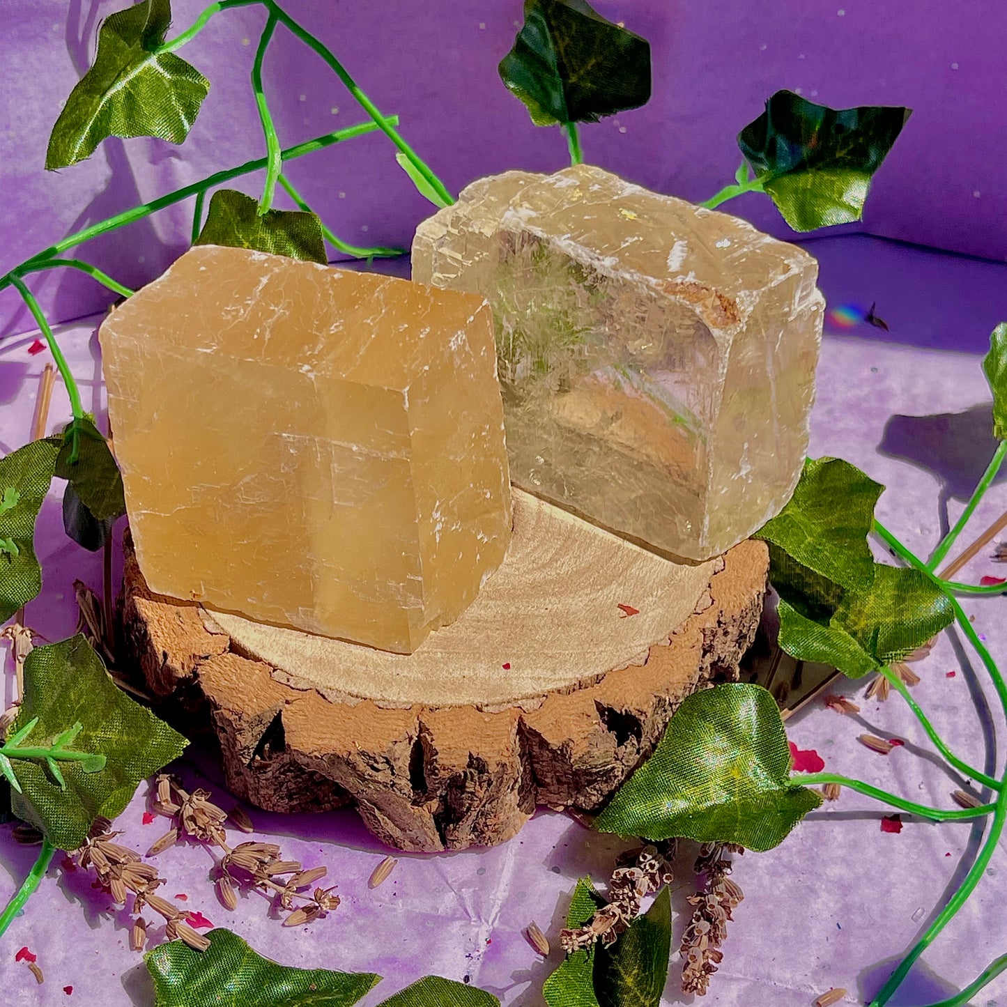 optical golden calcite natural rhombohedrons ~ large