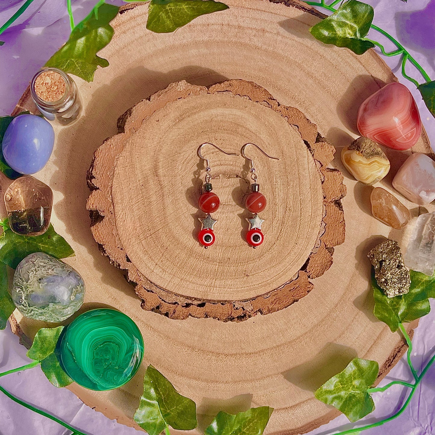 starry eyes earrings ~ carnelian & hematite on 925 hooks