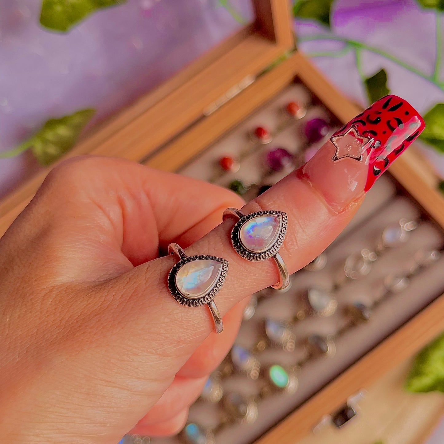 rainbow moonstone style A ~ 925 sterling silver adjustable rings / intuitively chosen