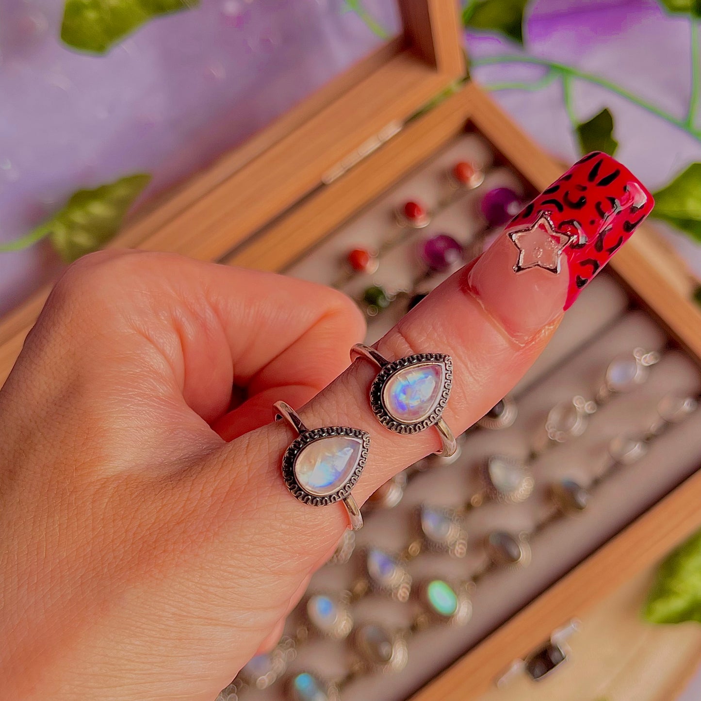 rainbow moonstone style A ~ 925 sterling silver adjustable rings / intuitively chosen
