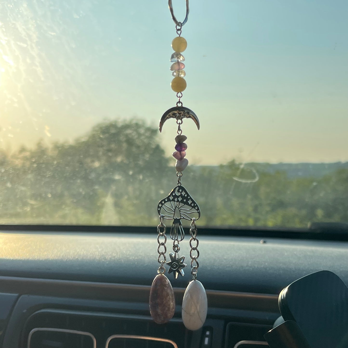 calm / anxiety relief car charm - howlite, lepidolite, amethyst, calcite, clear quartz