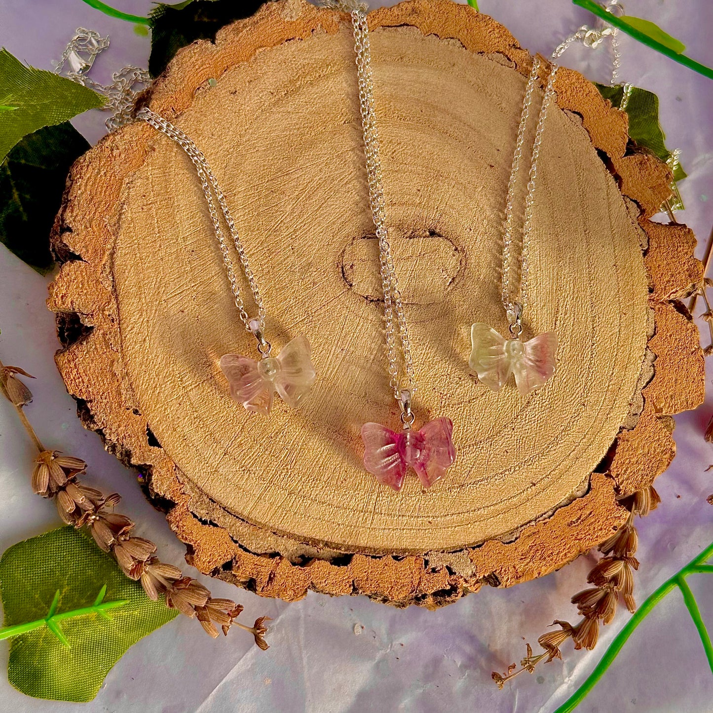 rainbow fluorite bow necklace ~ 925 silver plated 18 inch chain / intuitively chosen