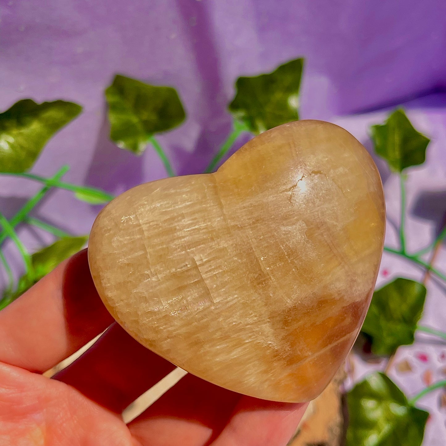 yellow fluorite heart carving