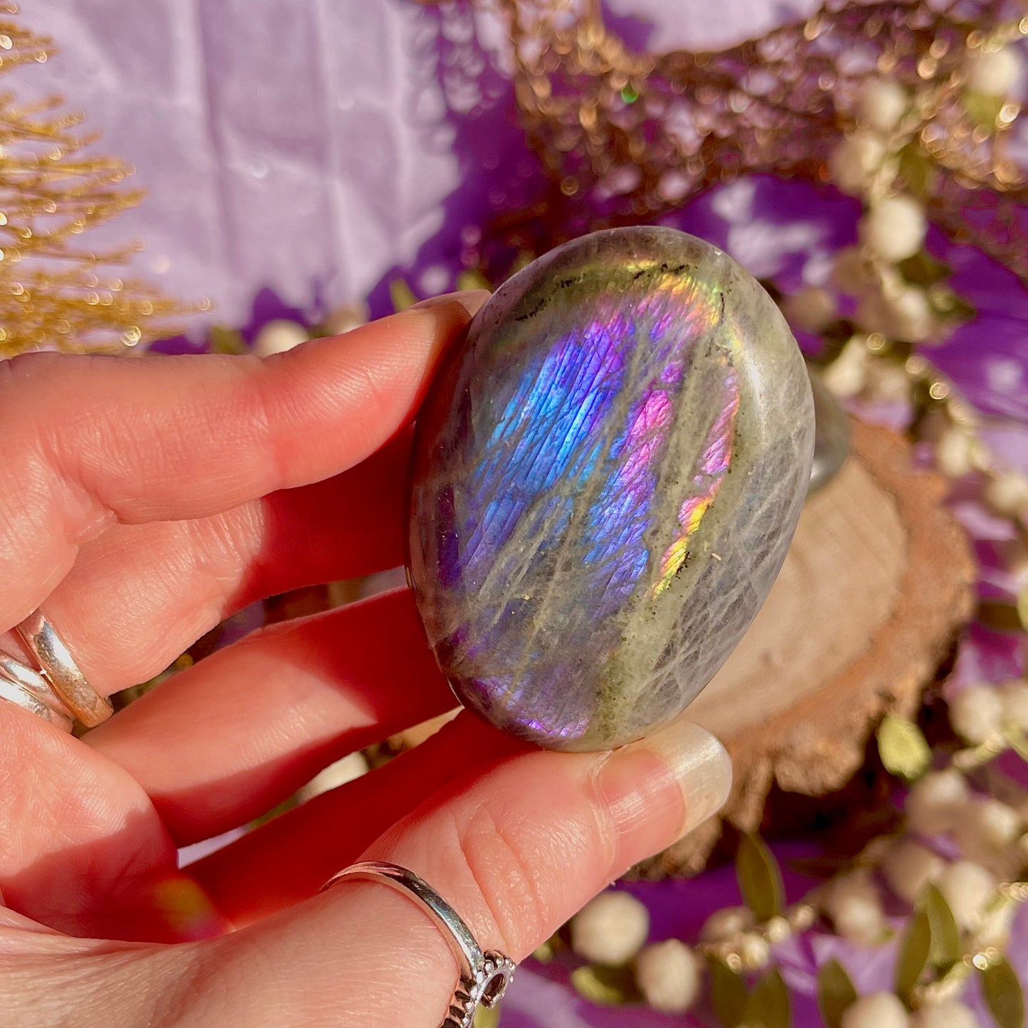 labradorite palm stone sunset flash ~ intuitively chosen