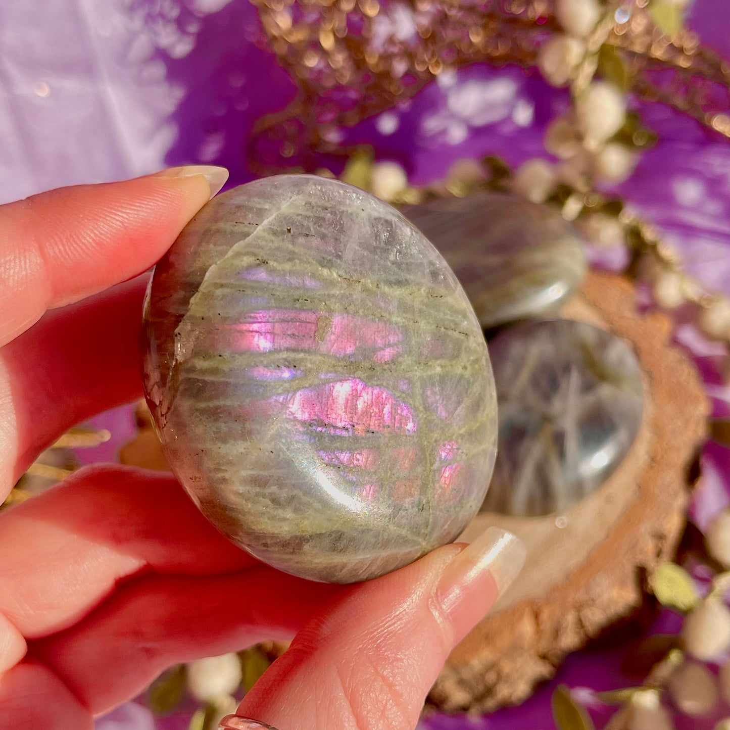 labradorite palm stone sunset flash ~ intuitively chosen