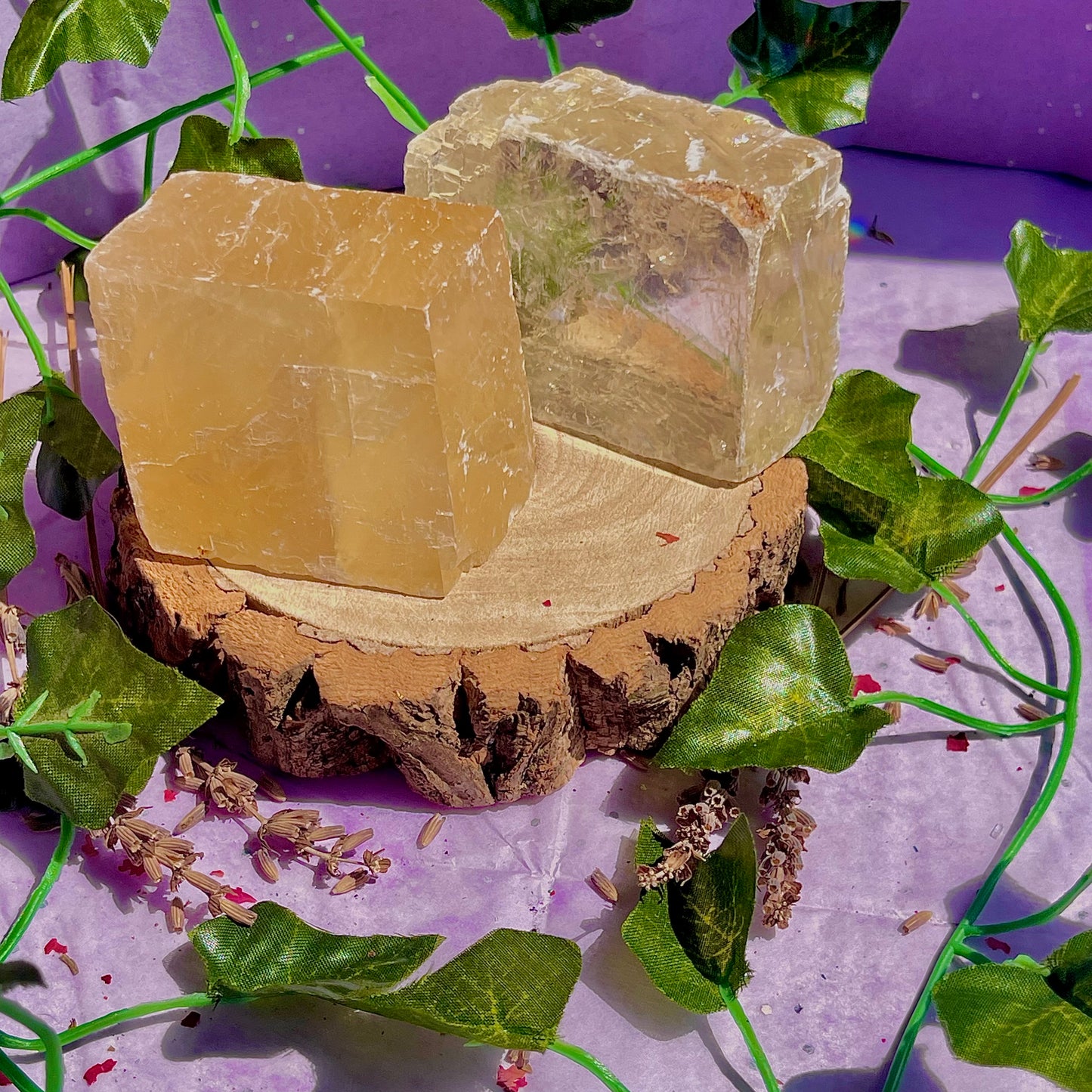 optical golden calcite natural rhombohedrons ~ large