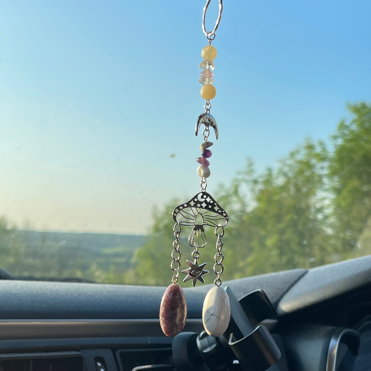 calm / anxiety relief car charm - howlite, lepidolite, amethyst, calcite, clear quartz