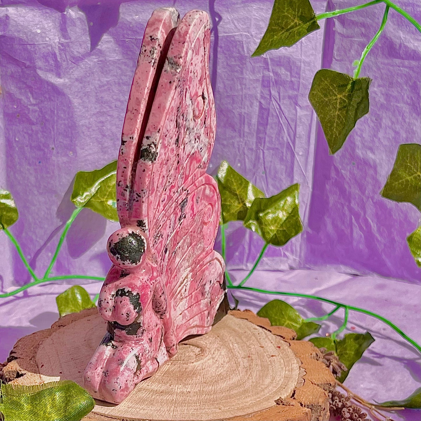 rhodonite fairy carving