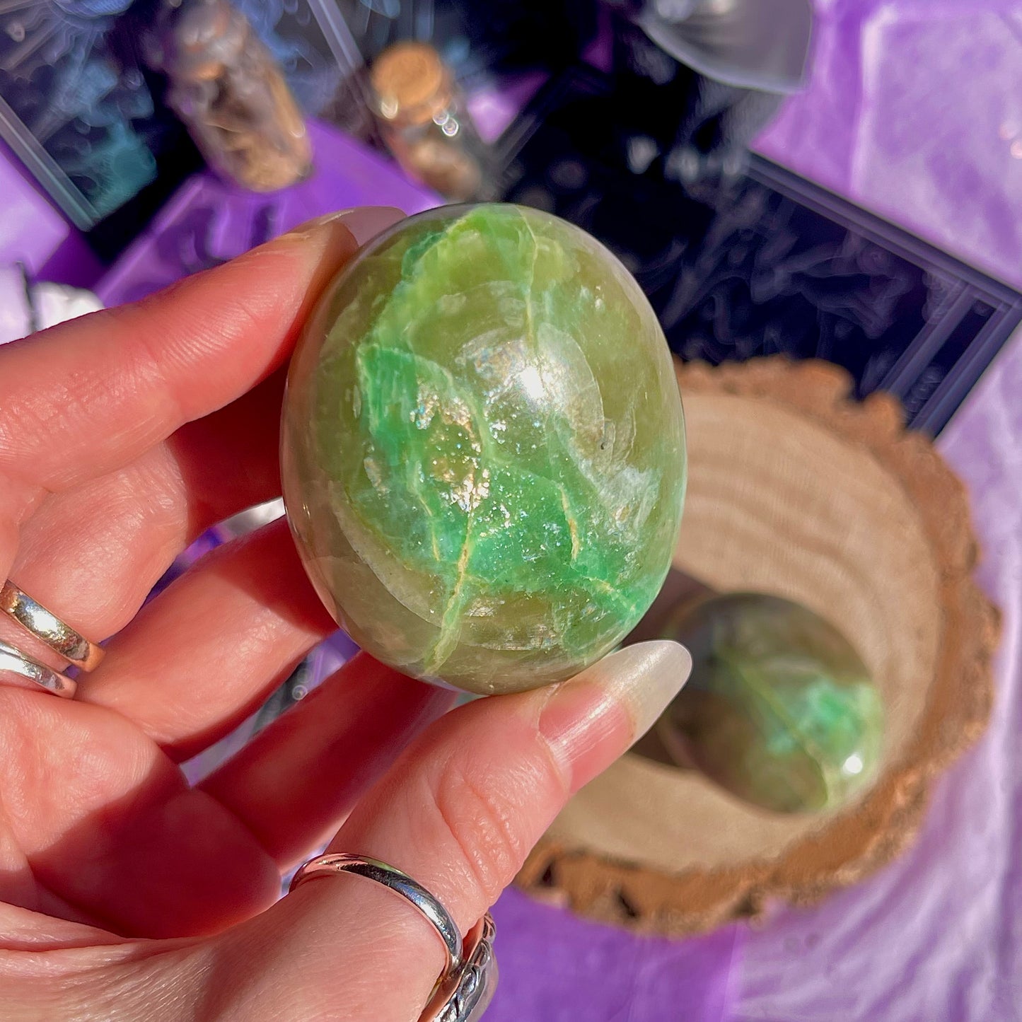garnierite green moonstone palm stones ~ intuitively chosen