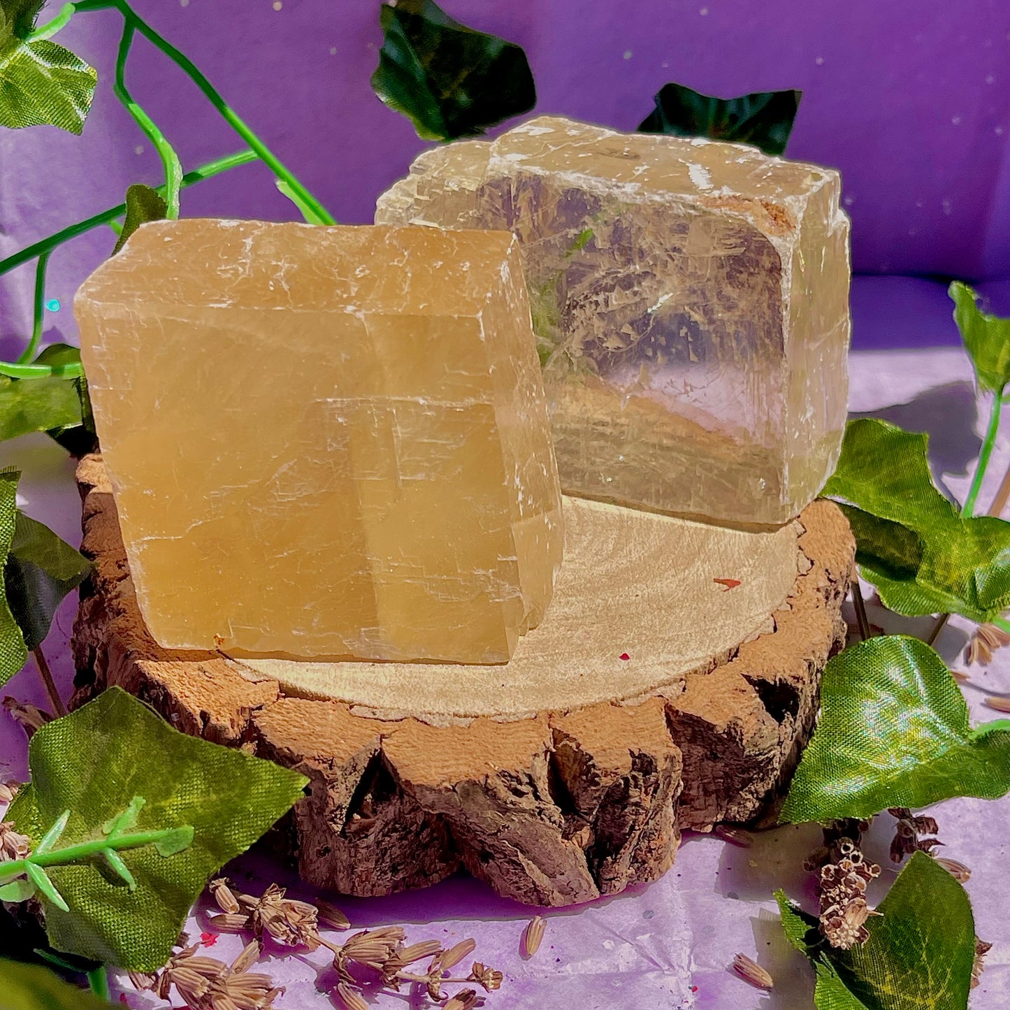optical golden calcite natural rhombohedrons ~ large