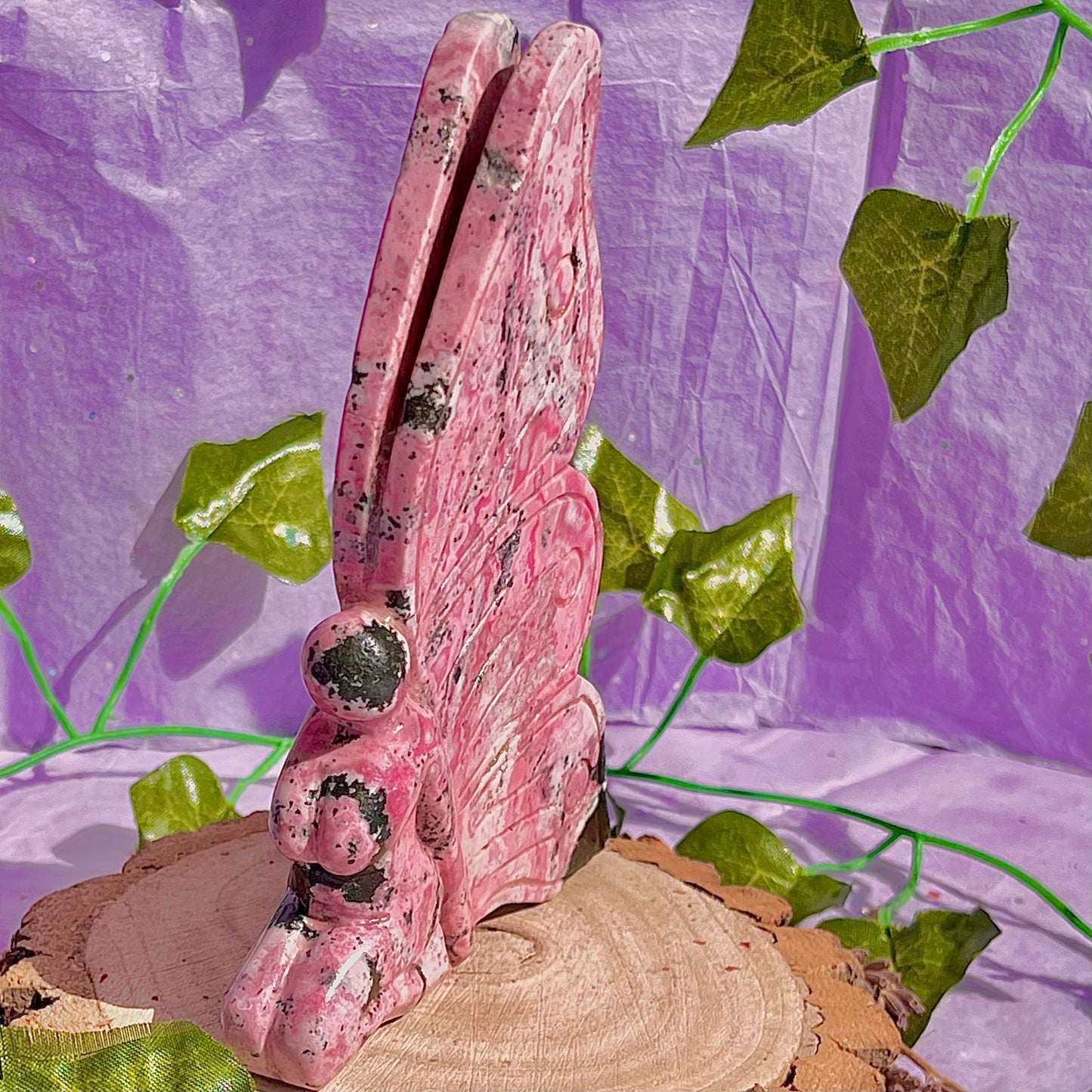 rhodonite fairy carving