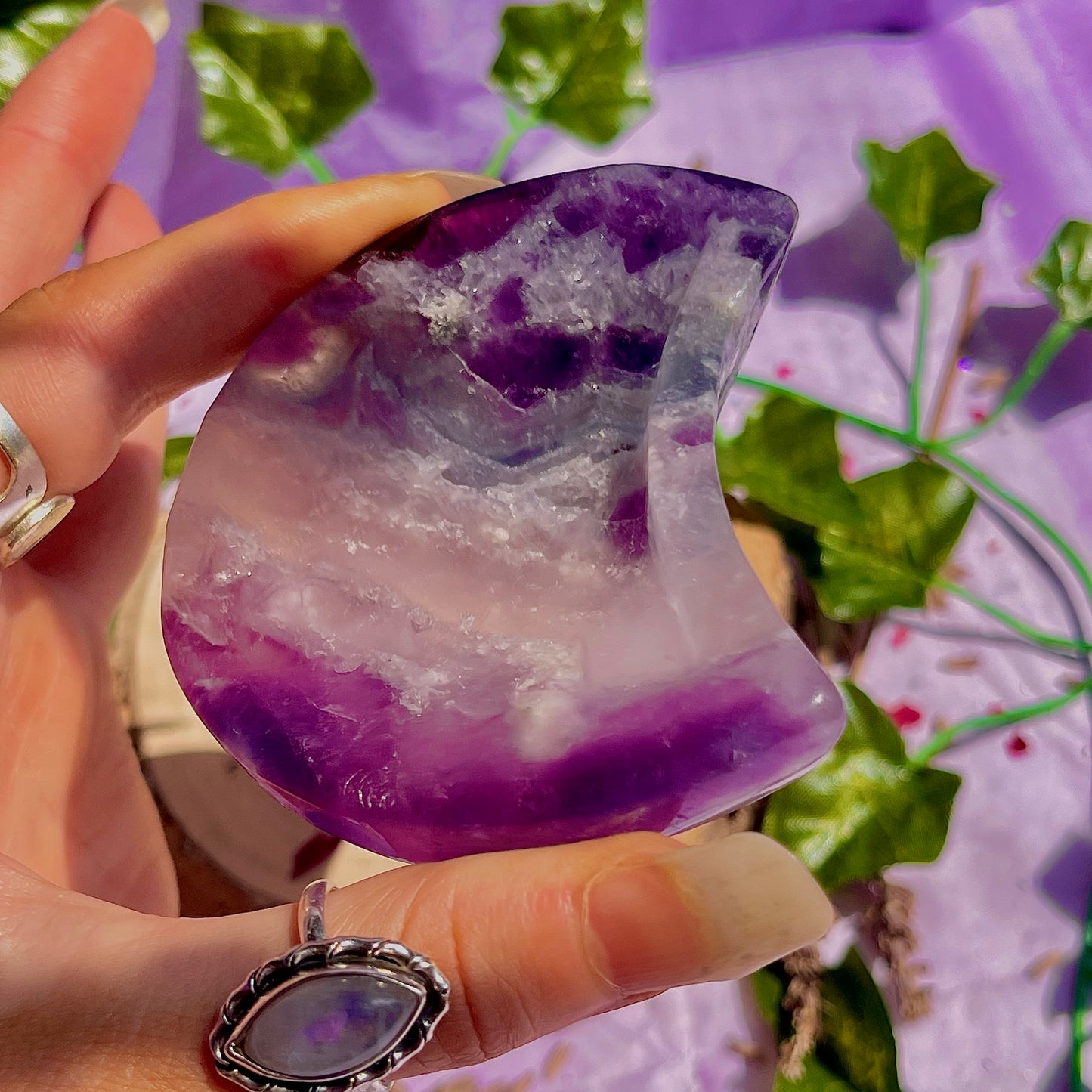 rainbow fluorite moon bowl B