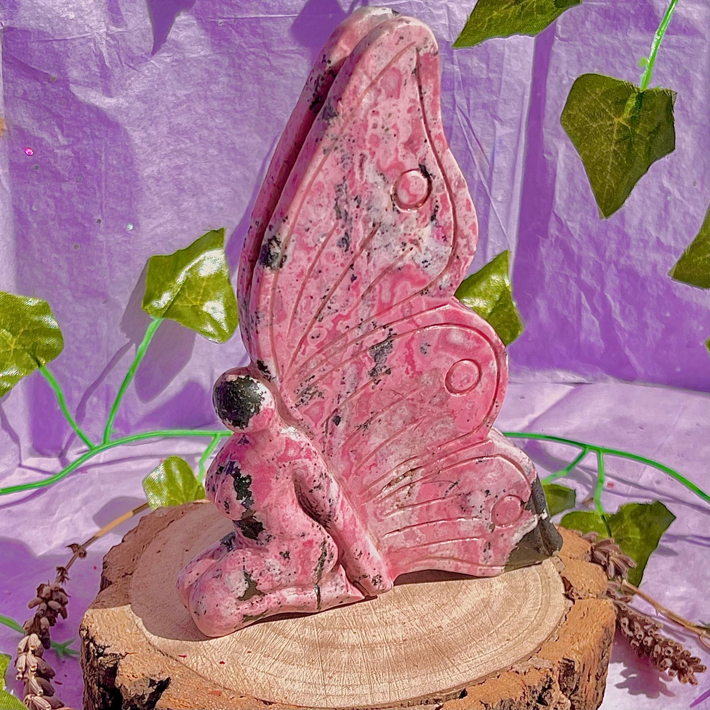 rhodonite fairy carving