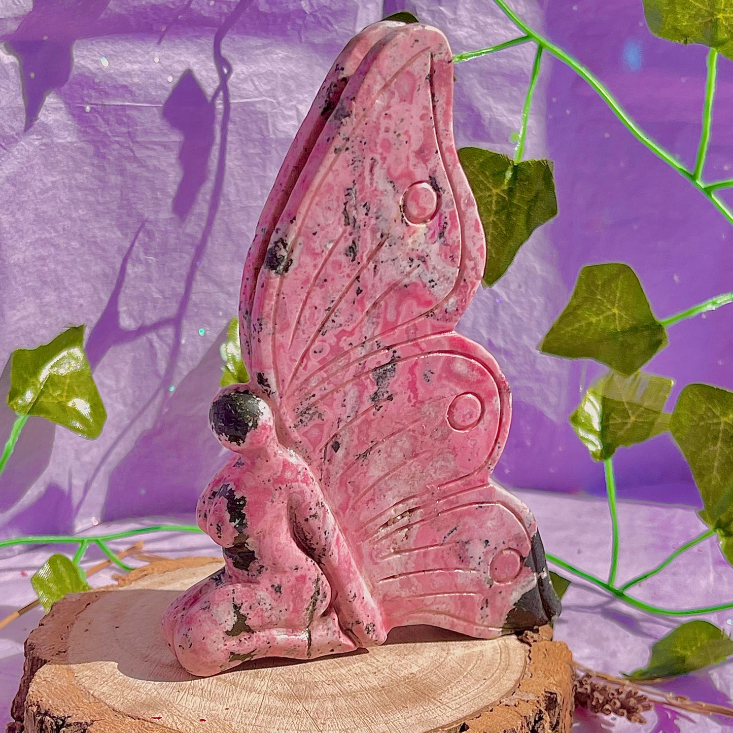 rhodonite fairy carving