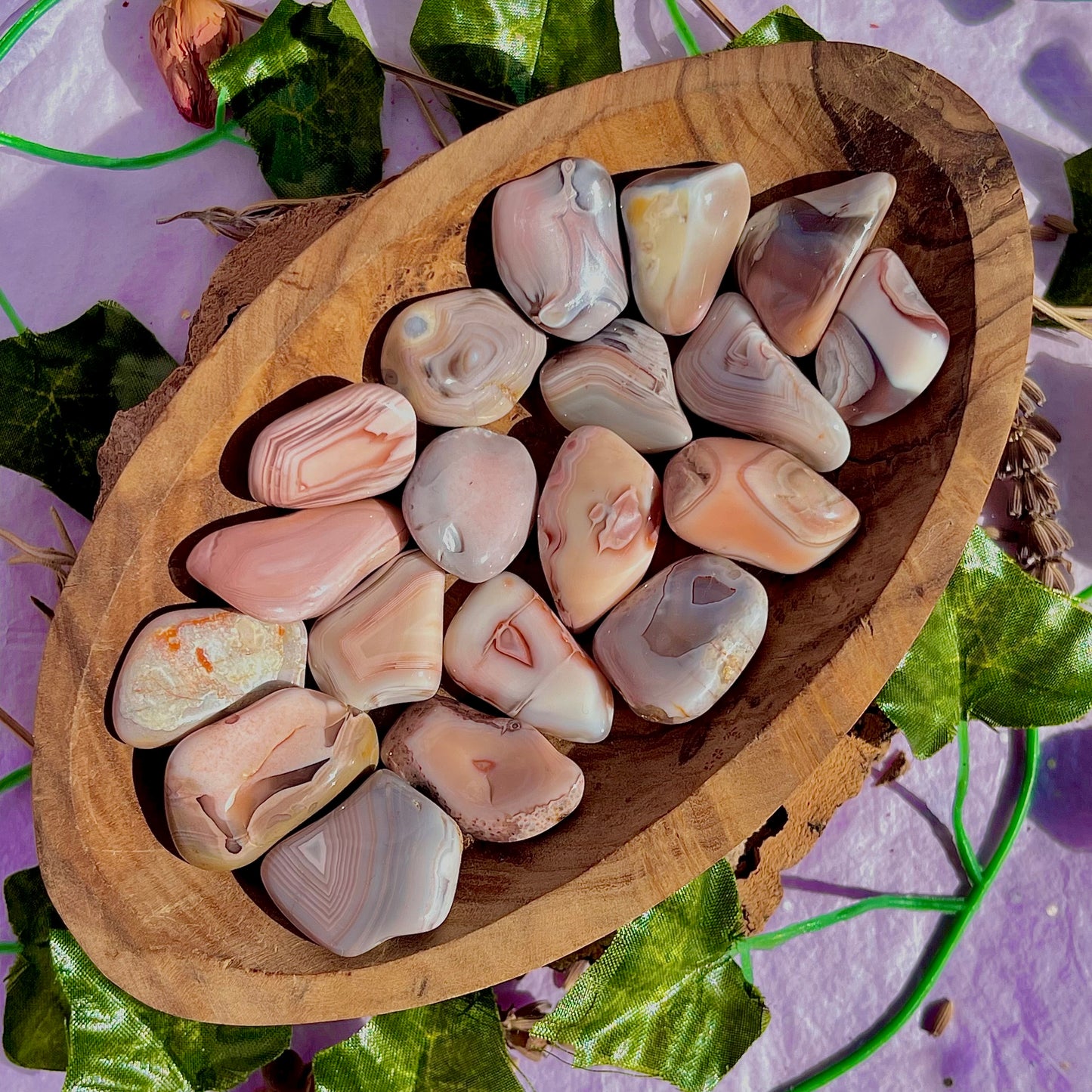 pink and grey botswana agate tumbles