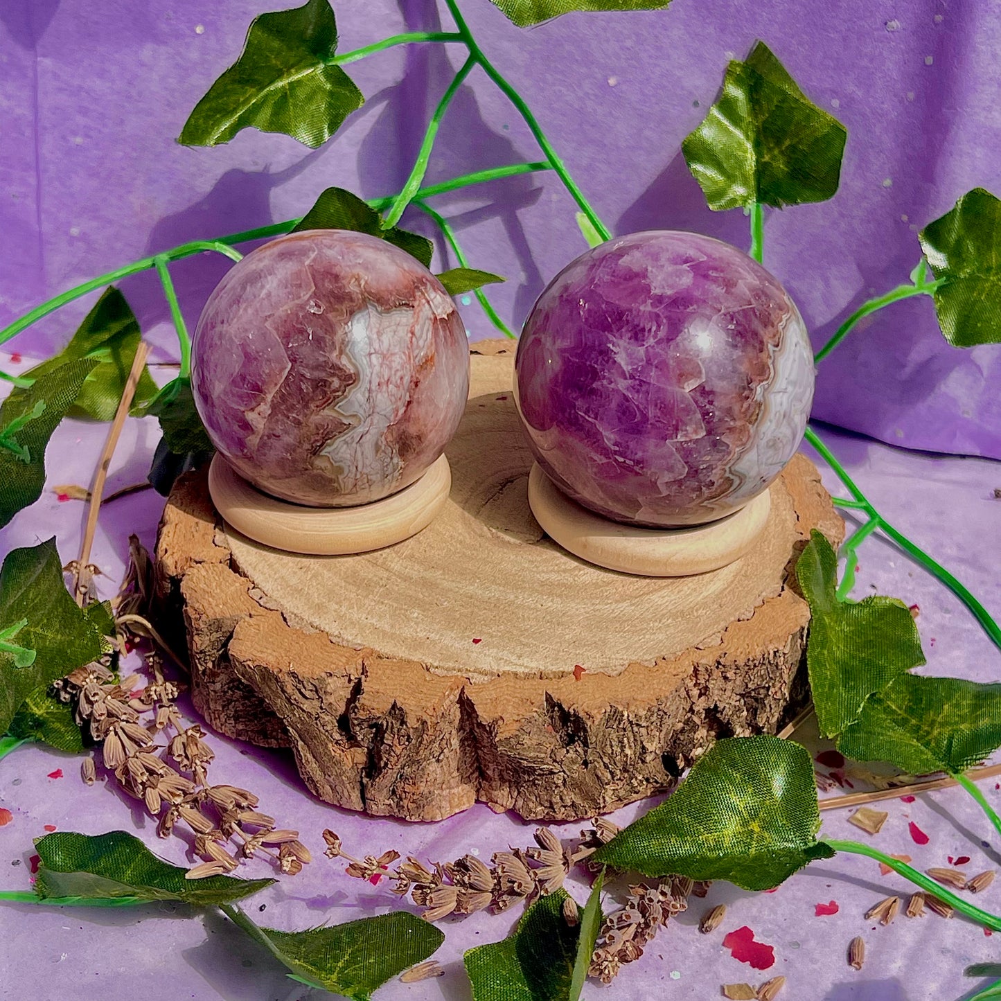 crazy lace agate & amethyst spheres ~ intuitively chosen
