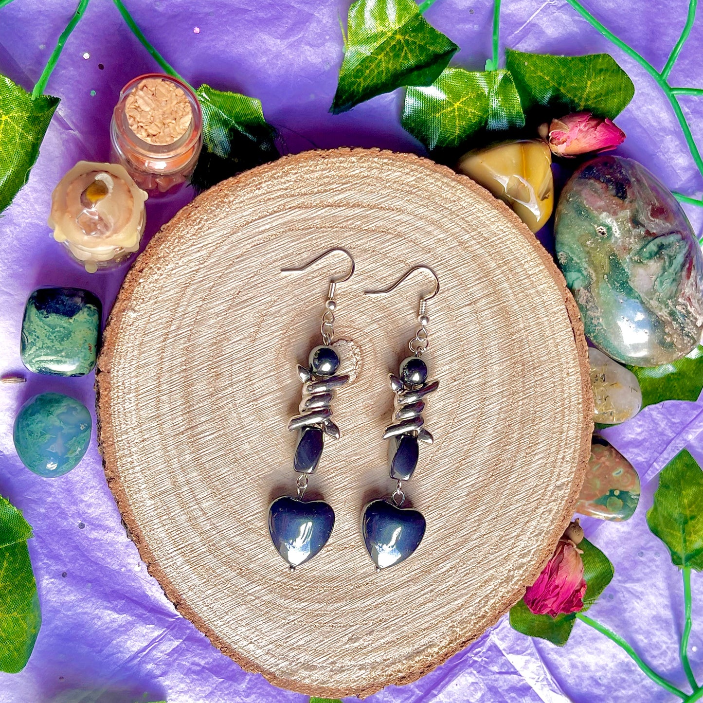 hematite wire earrings on 925 hooks