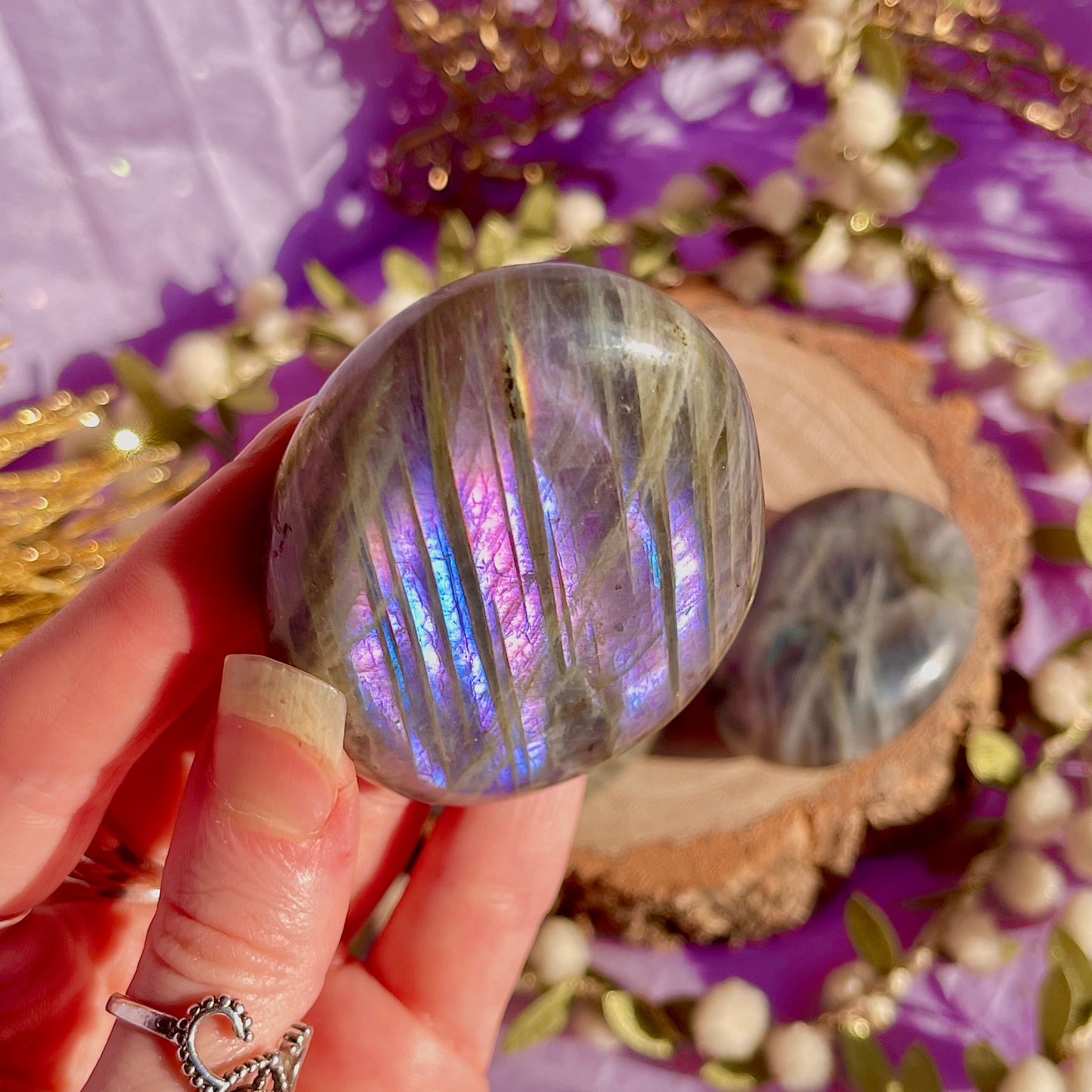 labradorite palm stone sunset flash ~ intuitively chosen