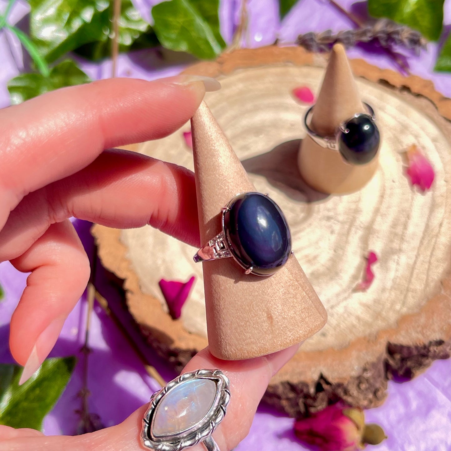 rainbow obsidian 925 adjustable ring