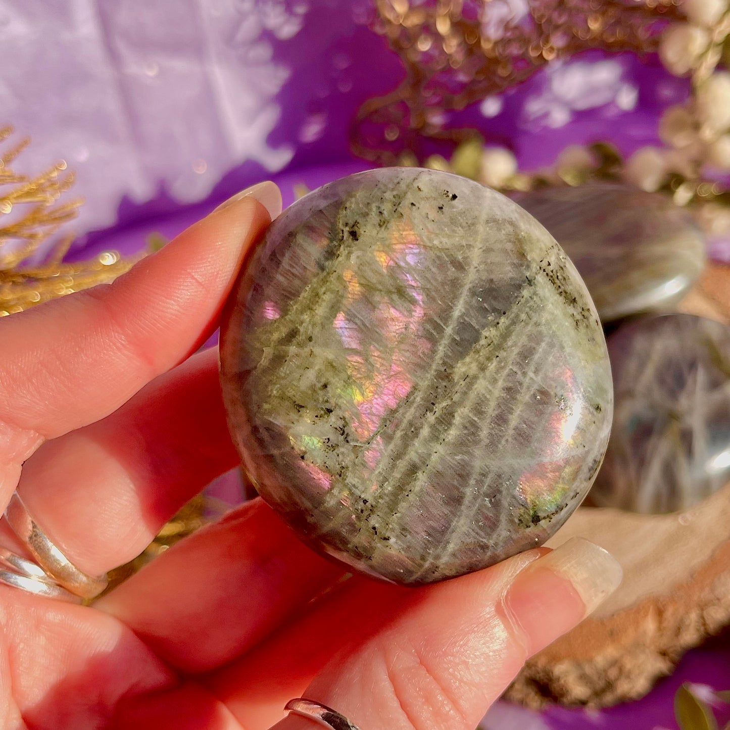 labradorite palm stone sunset flash ~ intuitively chosen