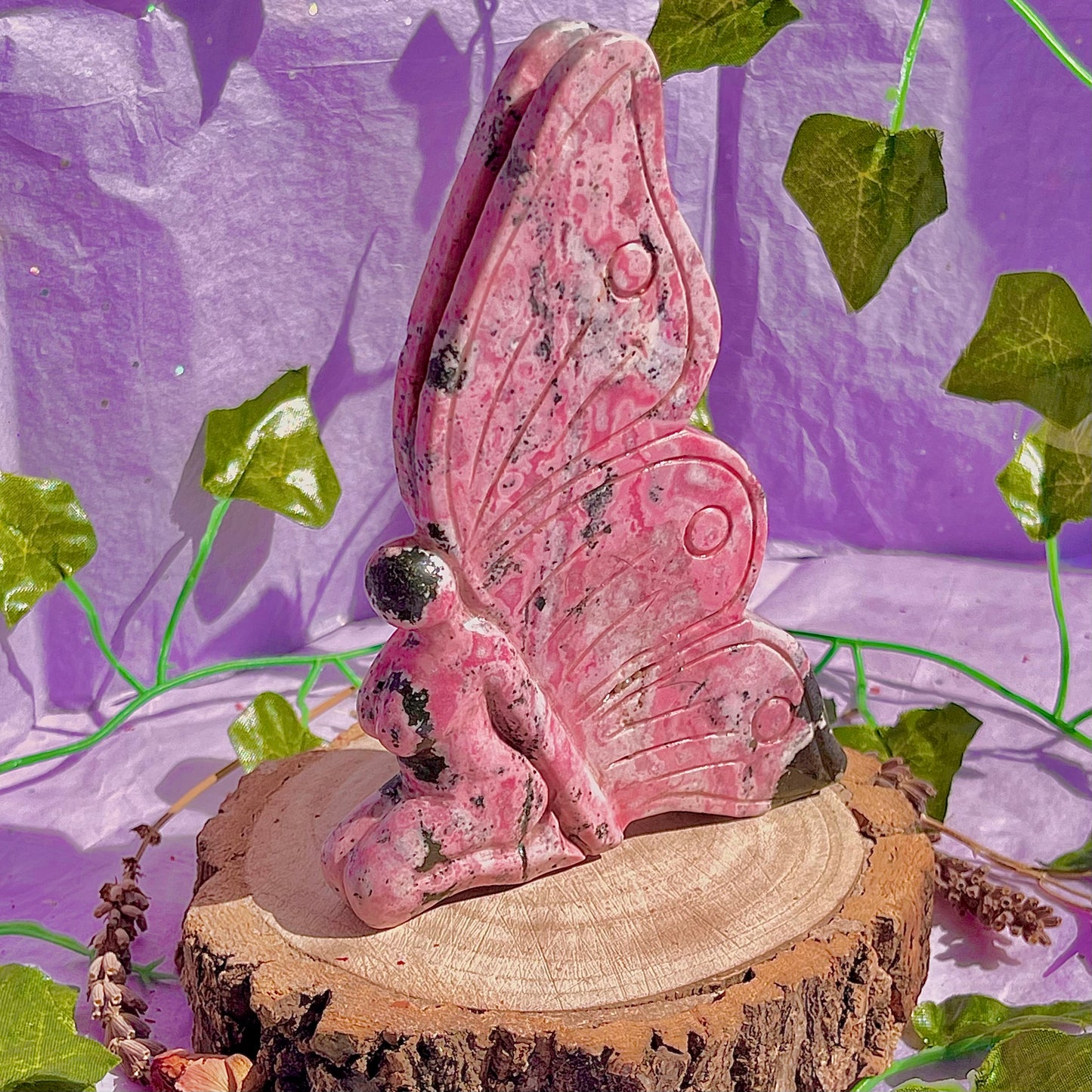 rhodonite fairy carving