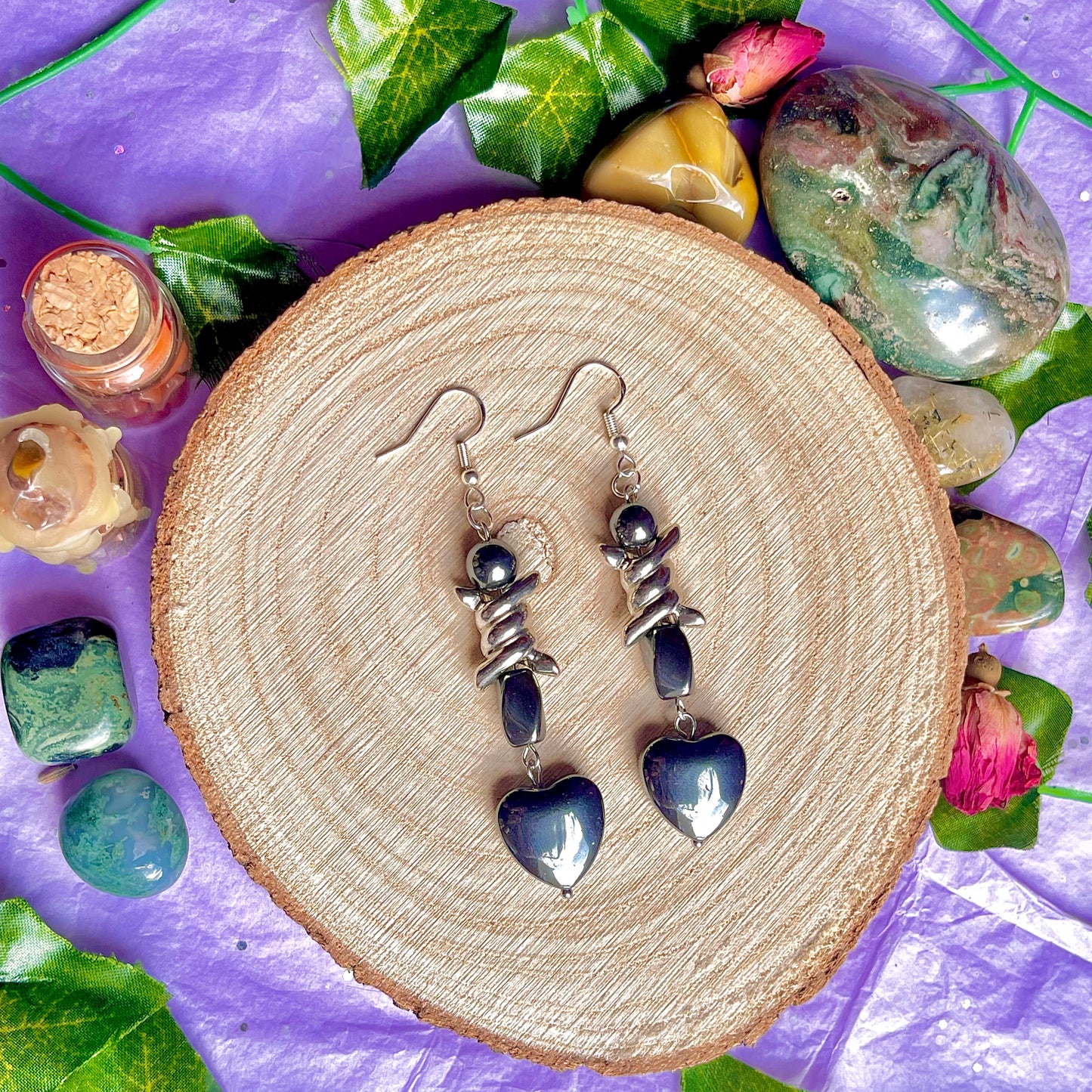 hematite wire earrings on 925 hooks