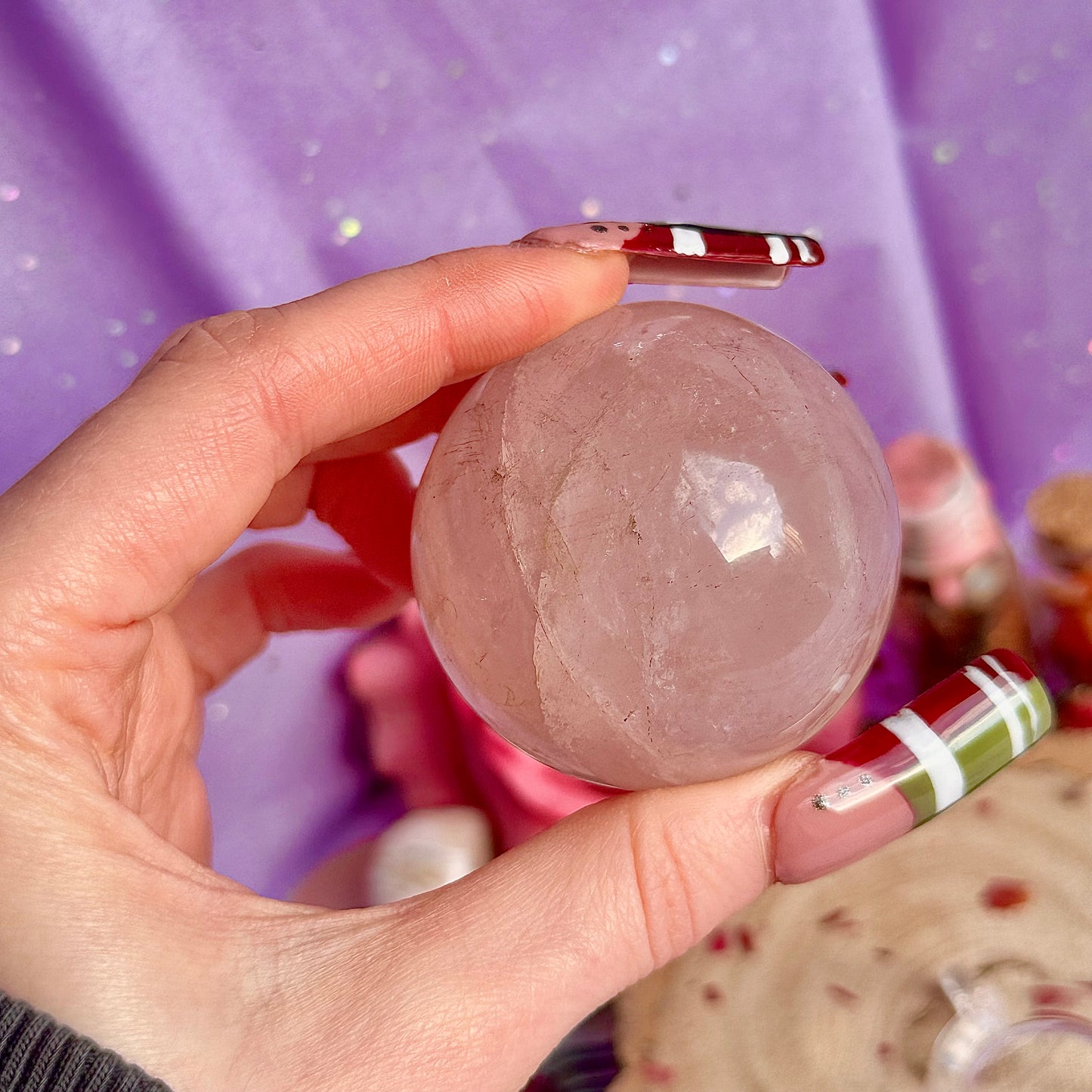 sphère de quartz rose astérisme étoile B