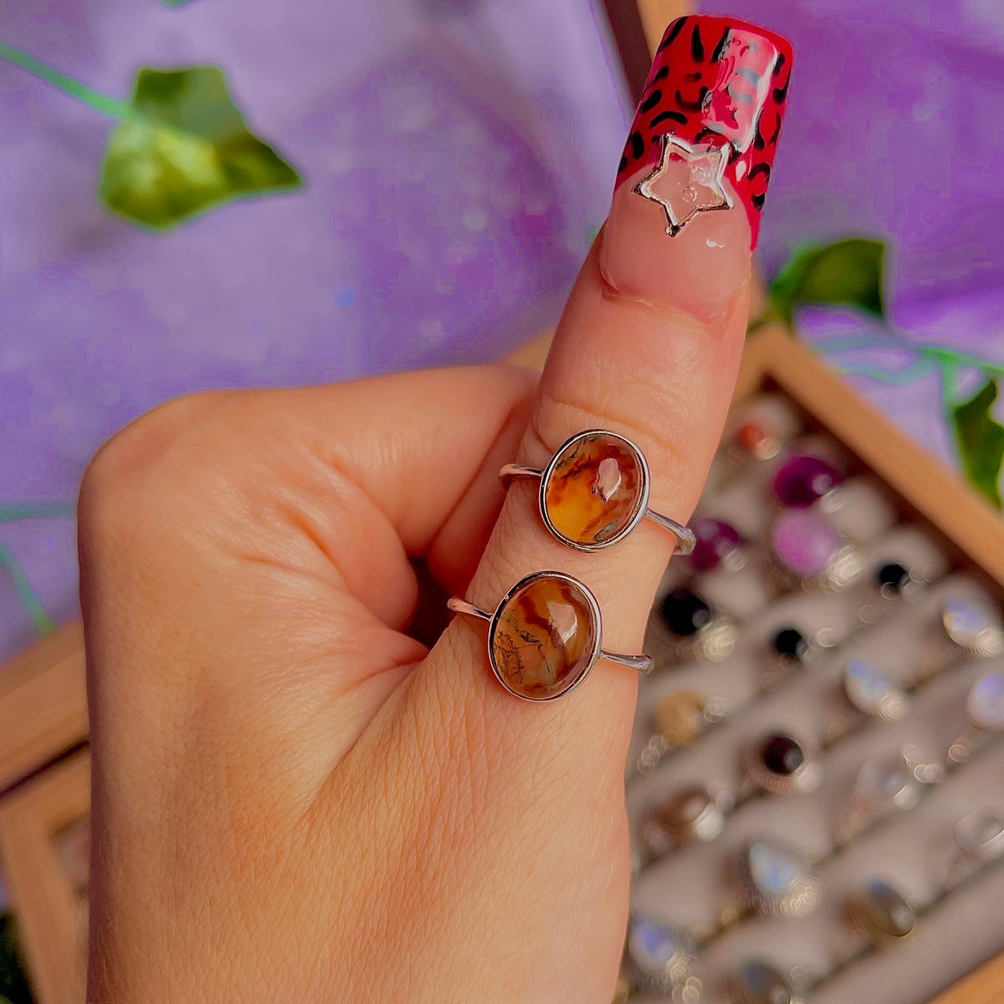 moss agate style A ~ 925 sterling silver adjustable rings / intuitively chosen