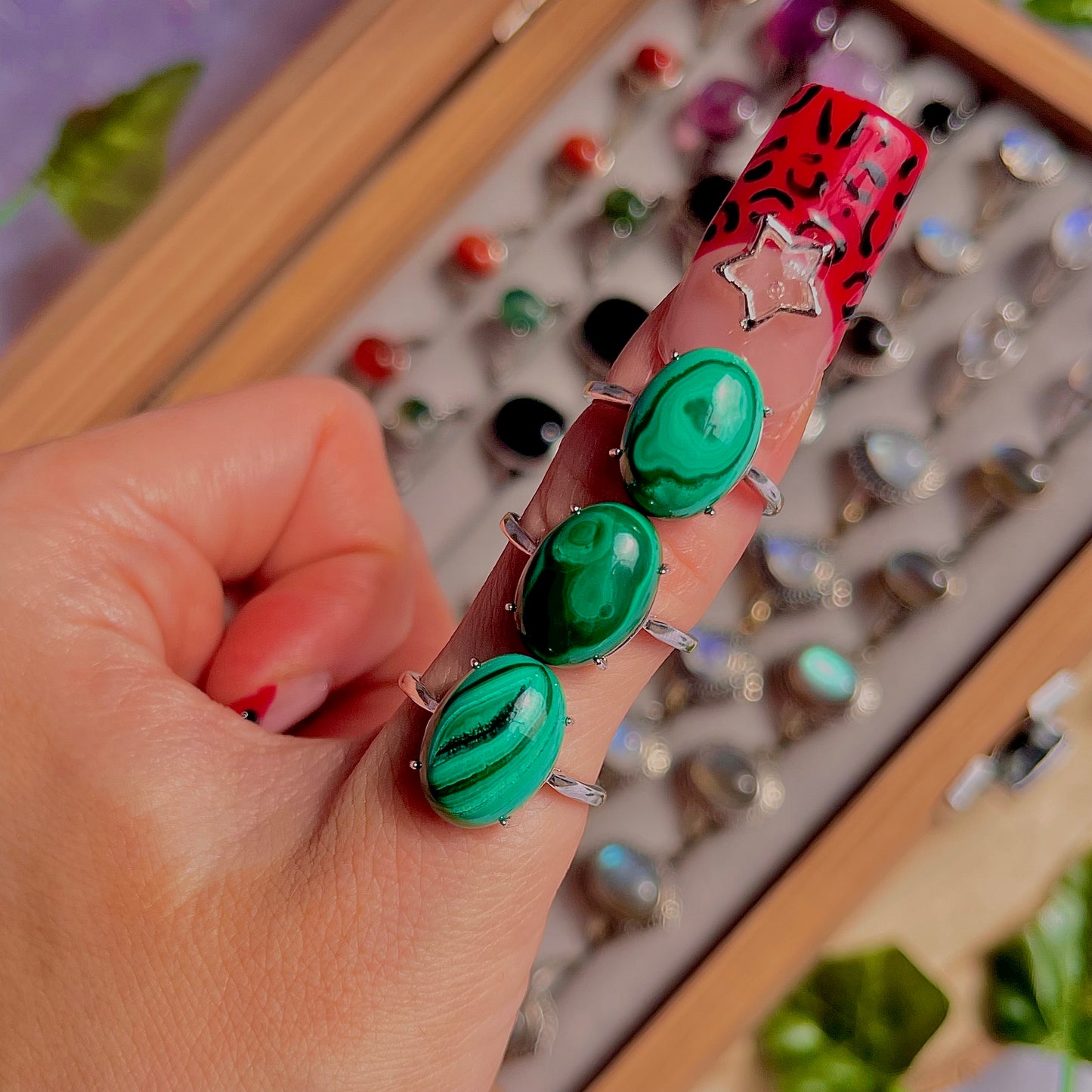 malachite ~ 925 sterling silver adjustable rings / choose your own