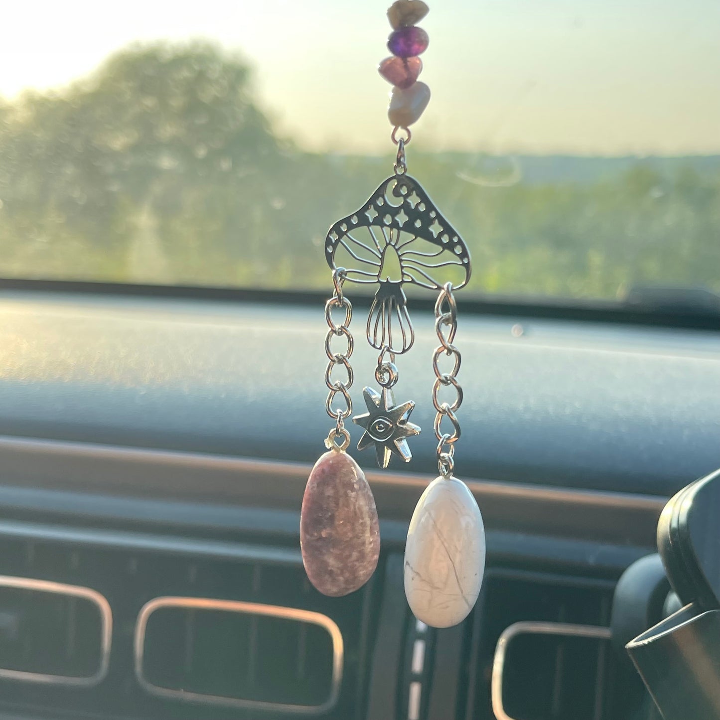 calm / anxiety relief car charm - howlite, lepidolite, amethyst, calcite, clear quartz