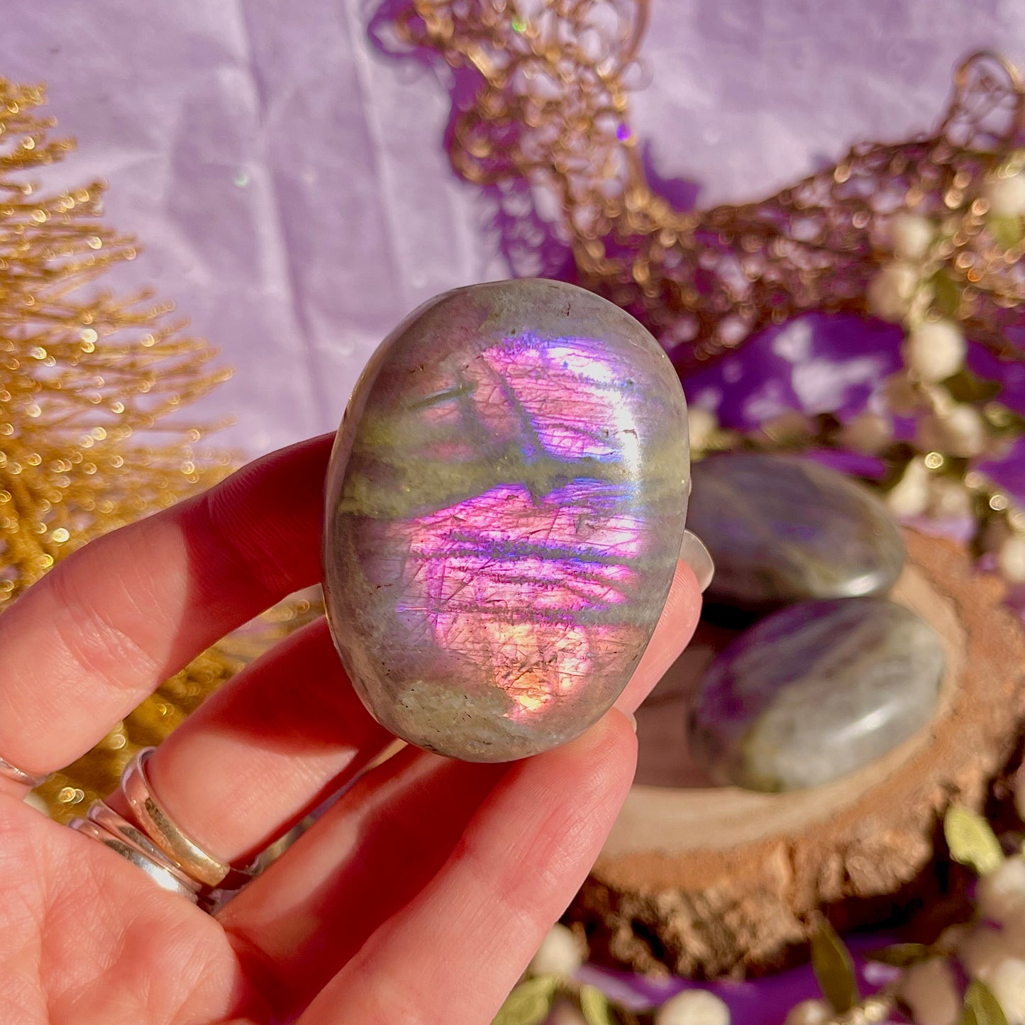 labradorite palm stone sunset flash ~ intuitively chosen