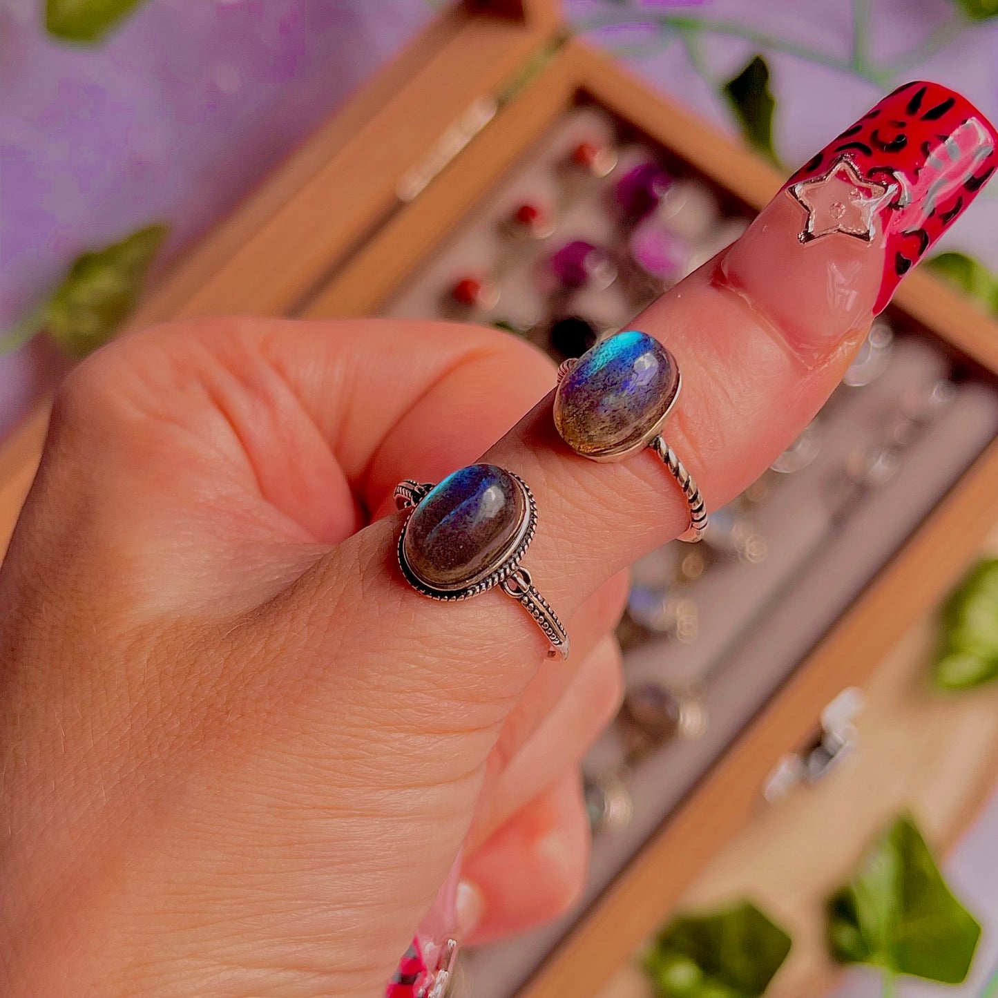 labradorite style C ~ 925 sterling silver adjustable rings / choose your own