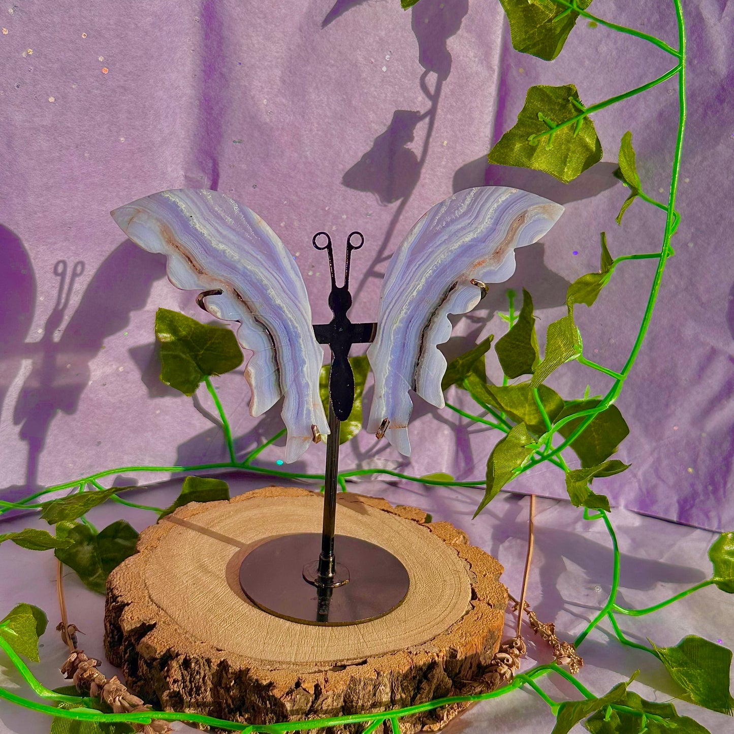 blue lace agate butterfly wings on stand B