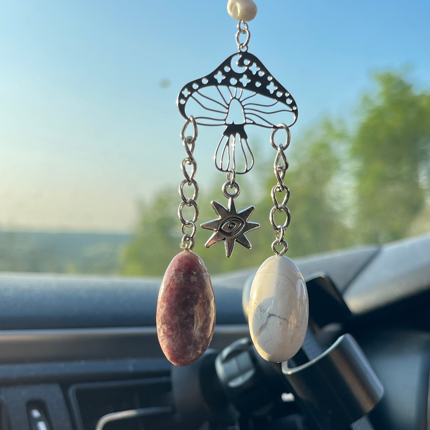 calm / anxiety relief car charm - howlite, lepidolite, amethyst, calcite, clear quartz