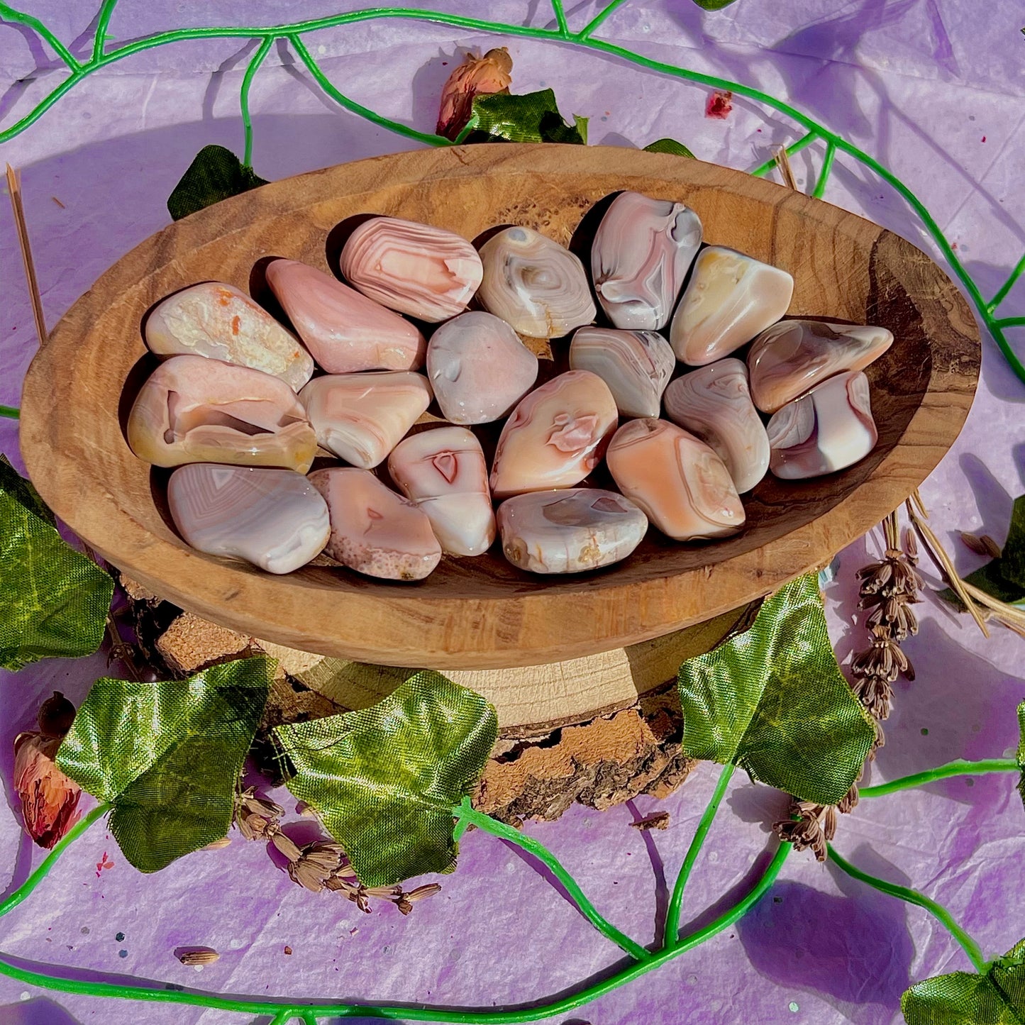 pink and grey botswana agate tumbles