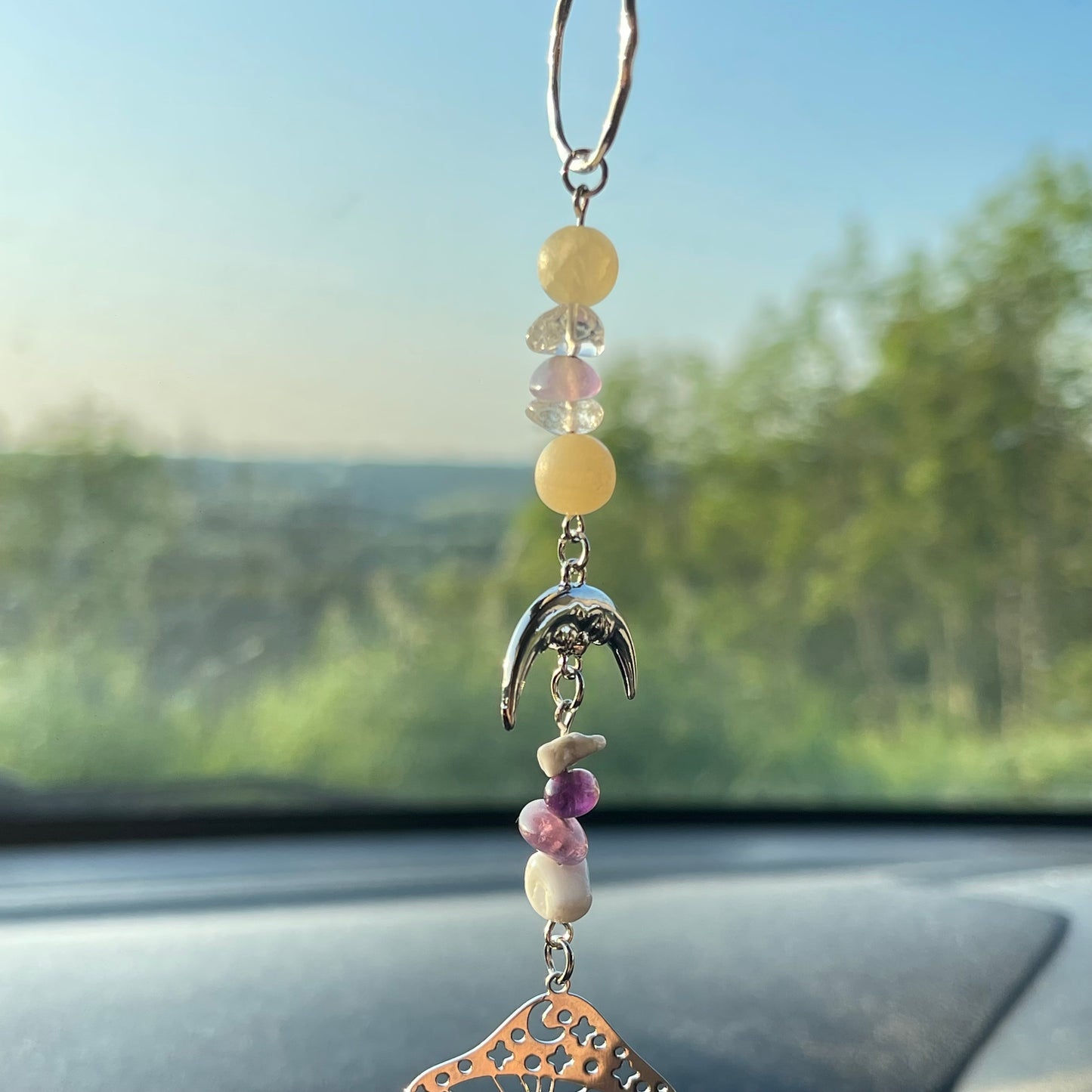 calm / anxiety relief car charm - howlite, lepidolite, amethyst, calcite, clear quartz
