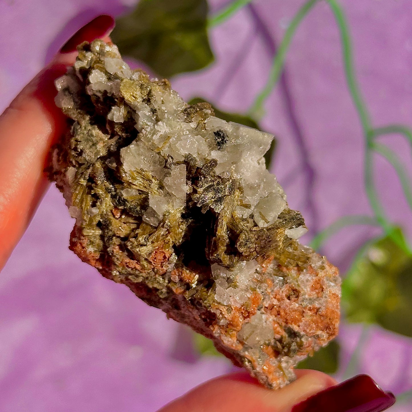 spécimen d'épidote de forêt avec quartz et grenat