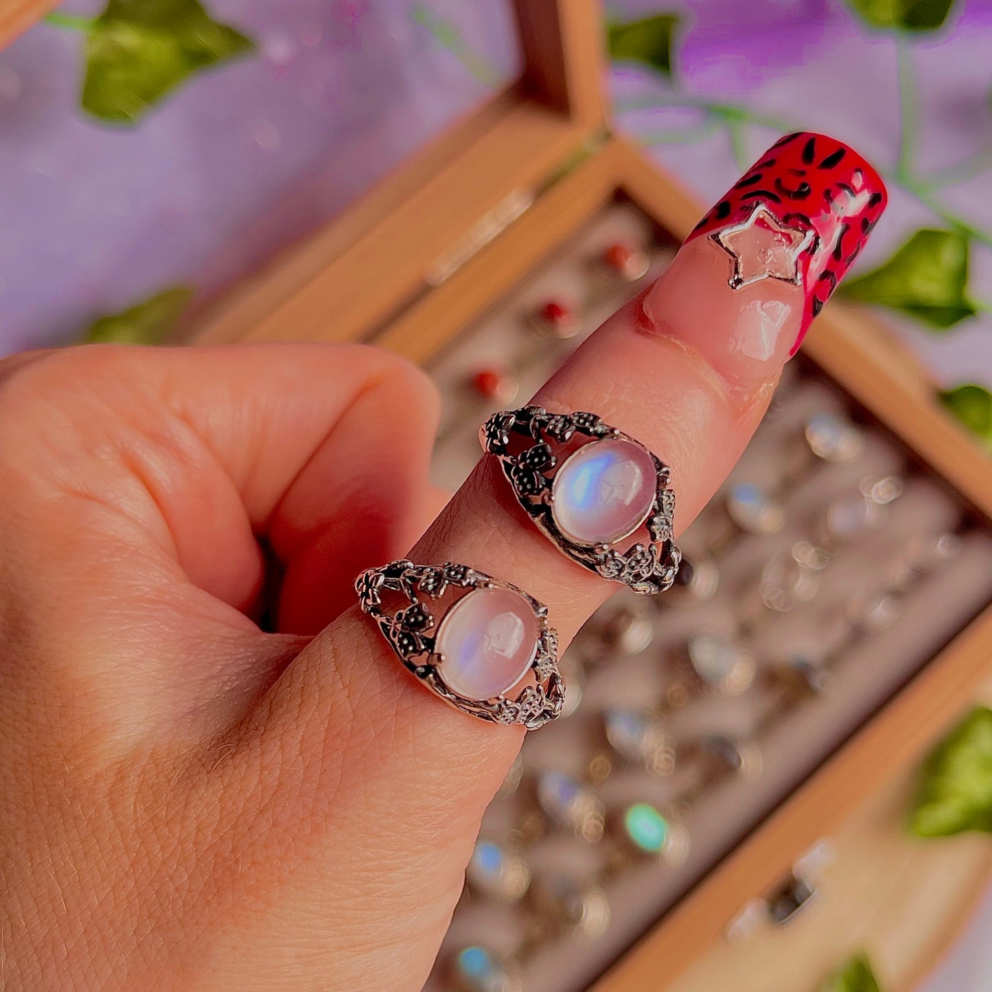 rainbow moonstone style B ~ 925 sterling silver adjustable rings / intuitively chosen