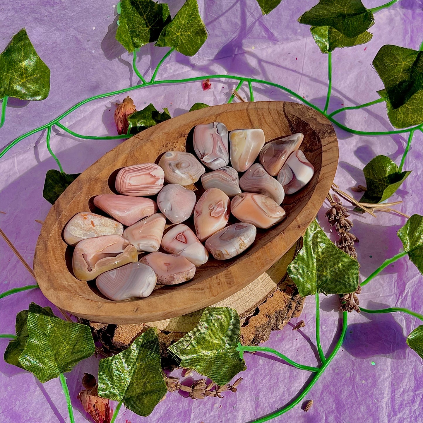 pink and grey botswana agate tumbles