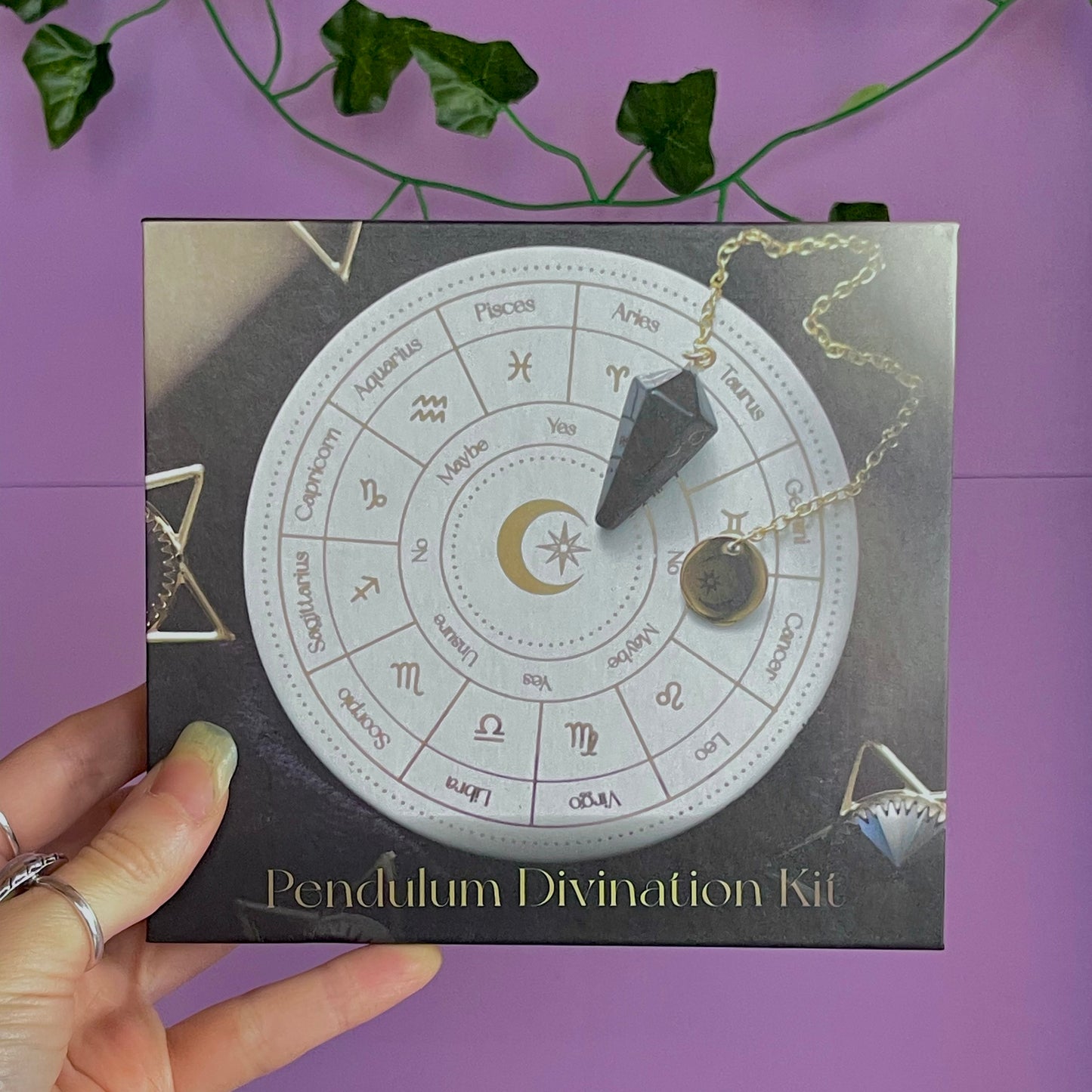 astrology wheel pendulum ceramic divination set ~ with black obsidian pendulum