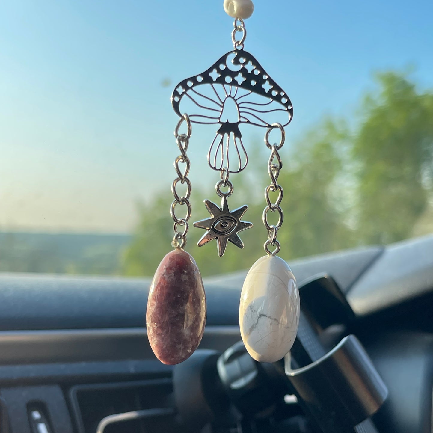 calm / anxiety relief car charm - howlite, lepidolite, amethyst, calcite, clear quartz