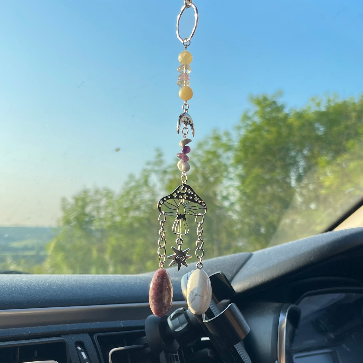 calm / anxiety relief car charm - howlite, lepidolite, amethyst, calcite, clear quartz