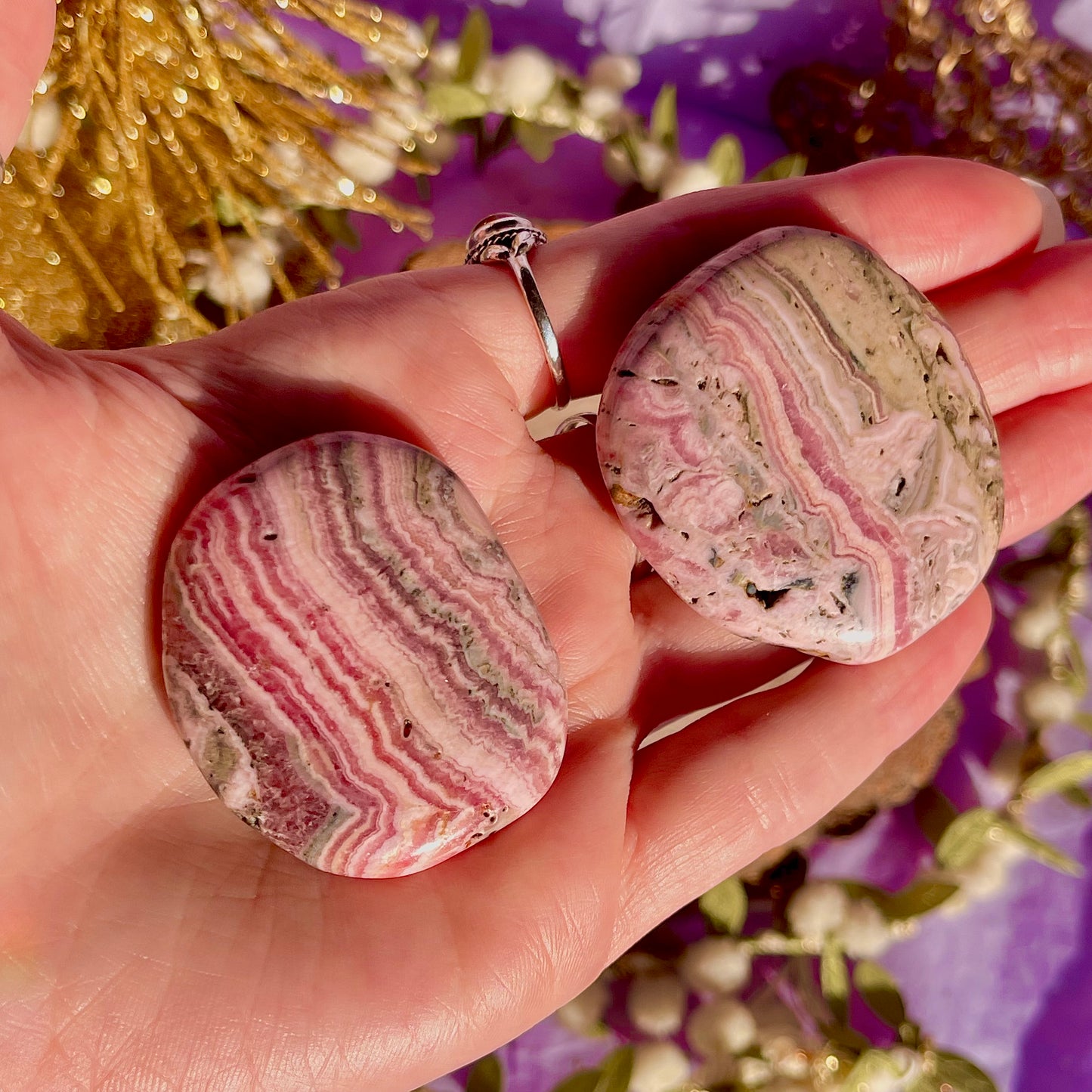 rhodochrosite palm stone ~ intuitively chosen