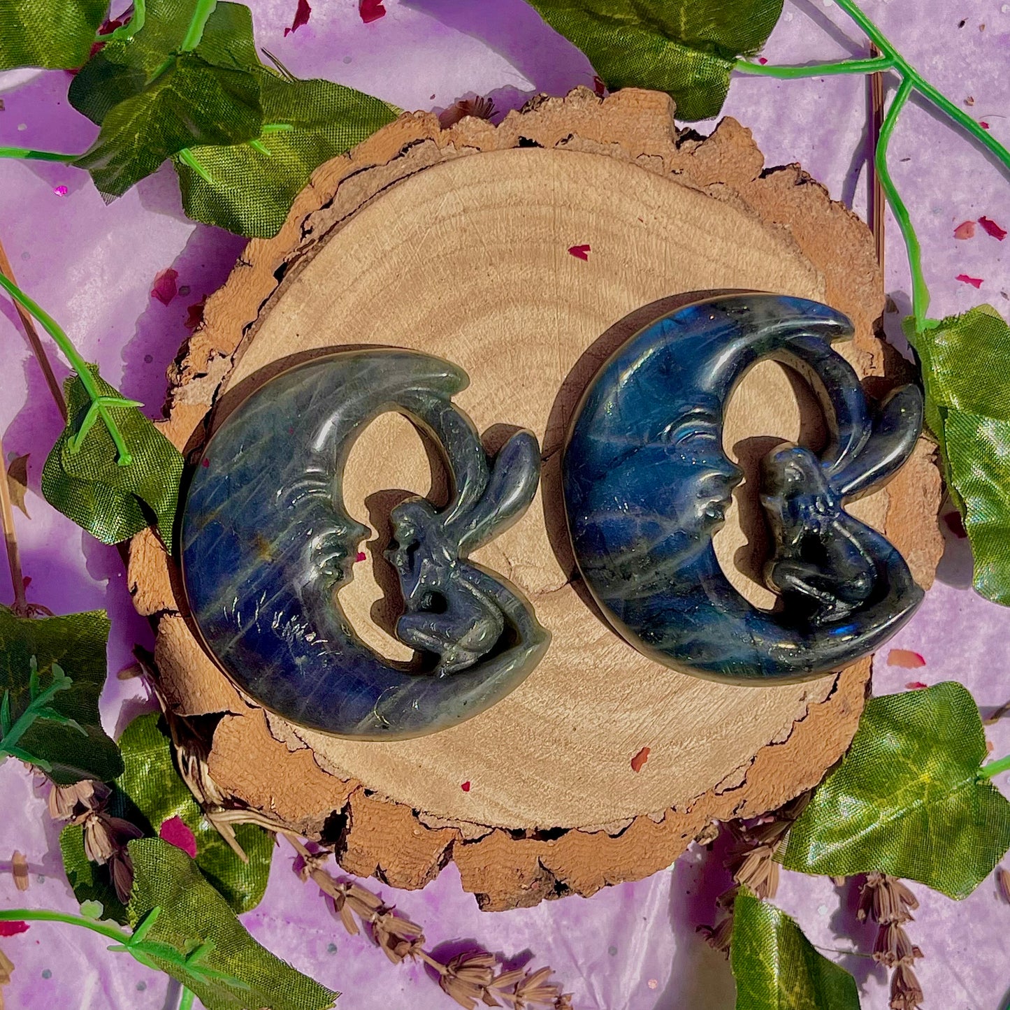 labradorite moon & fairy carvings